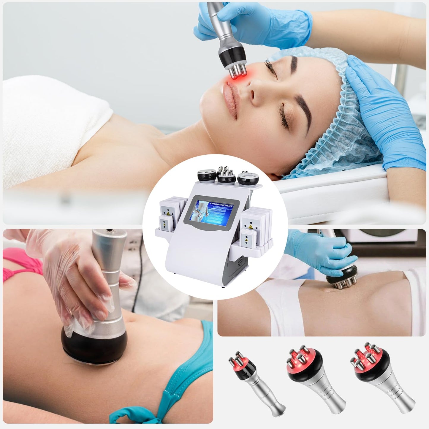 Máquina de Cavitación, 6 En 1 Máquina de Belleza de Chorro Grasa Multipolar 40K, Masajeador de Belleza Multifuncional para Cuerpo y Rostro, Adecuado para Cuello, Cintura, Muslos y Glúteos