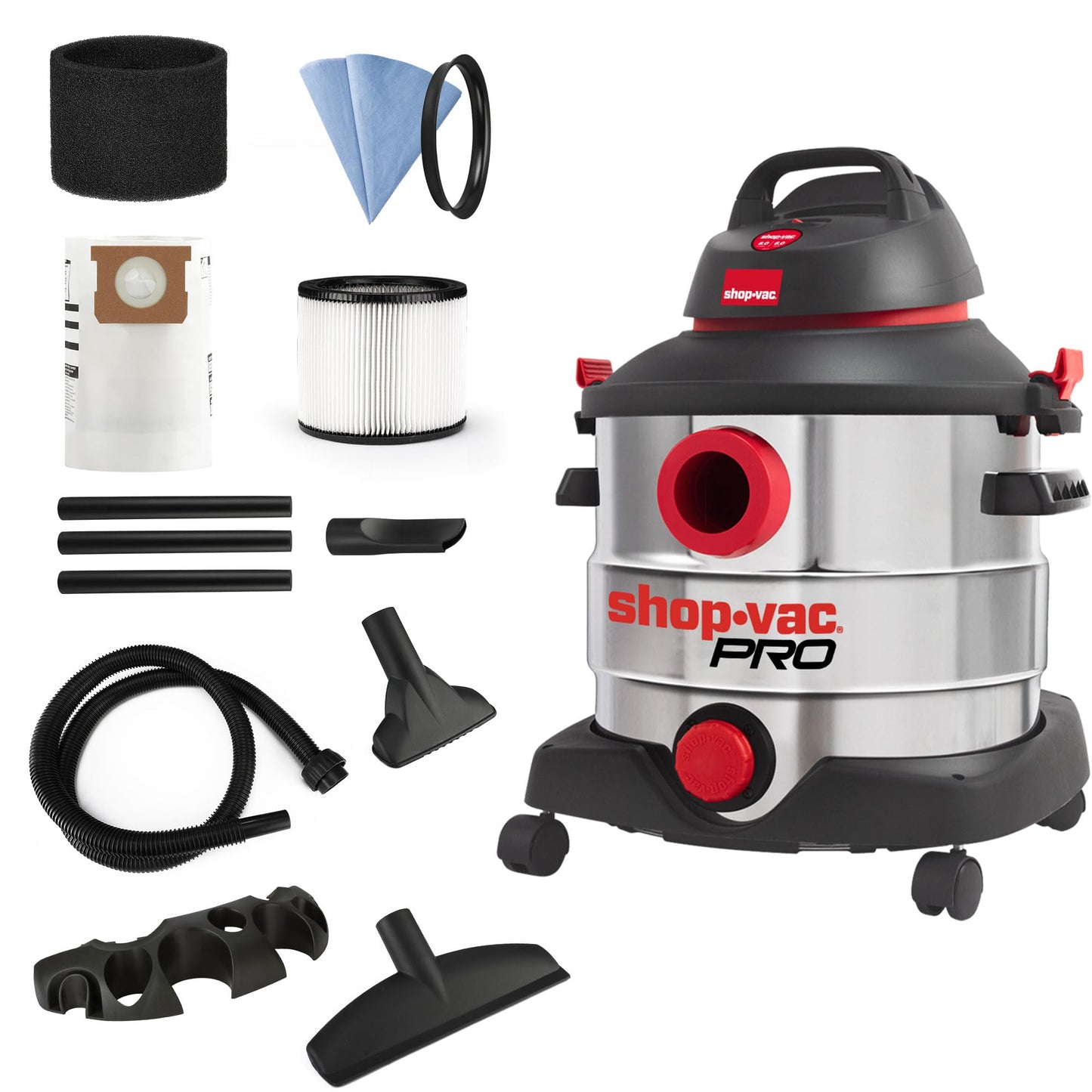 Aspiradora Húmeda y Seca Shop-Vac Tanque Acero Inoxidable 8 Galones Portátil con Accesorios Multifuncionales