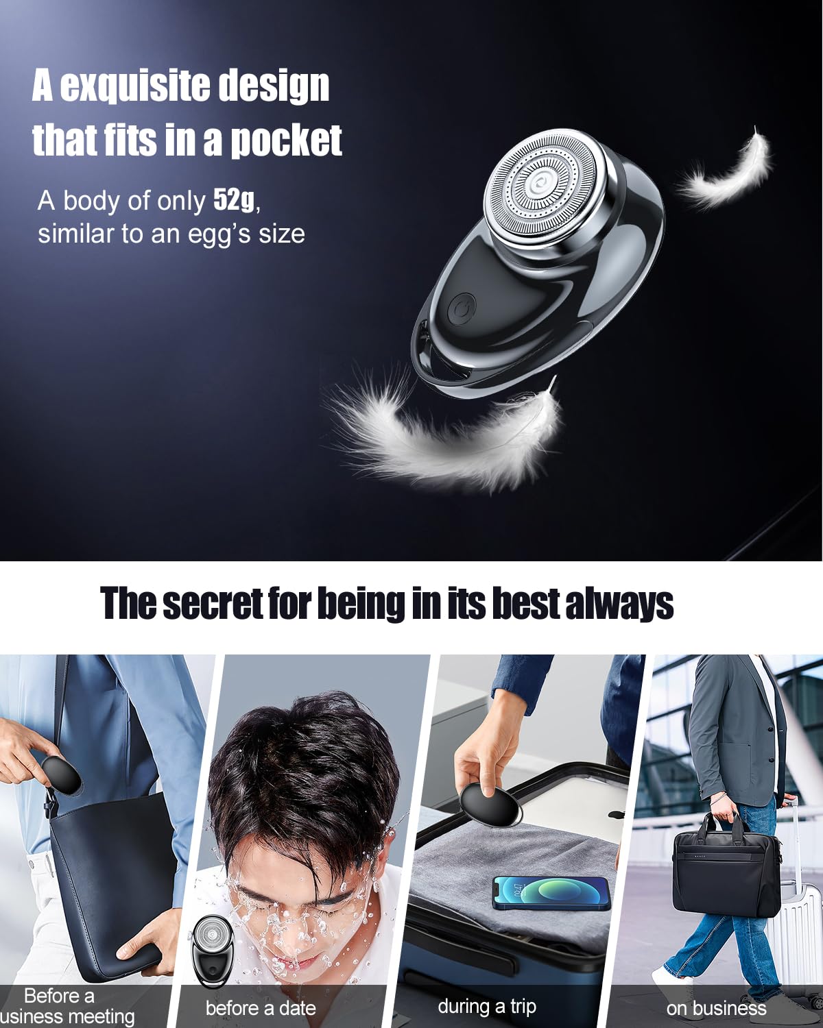 Afeitadora eléctrica con un solo botón para hombres, afeitadora eléctrica rotativa portátil, tamaño de bolsillo, recargable, para uso en seco y húmedo, resistente al agua IPX6, para viajes, hogar,