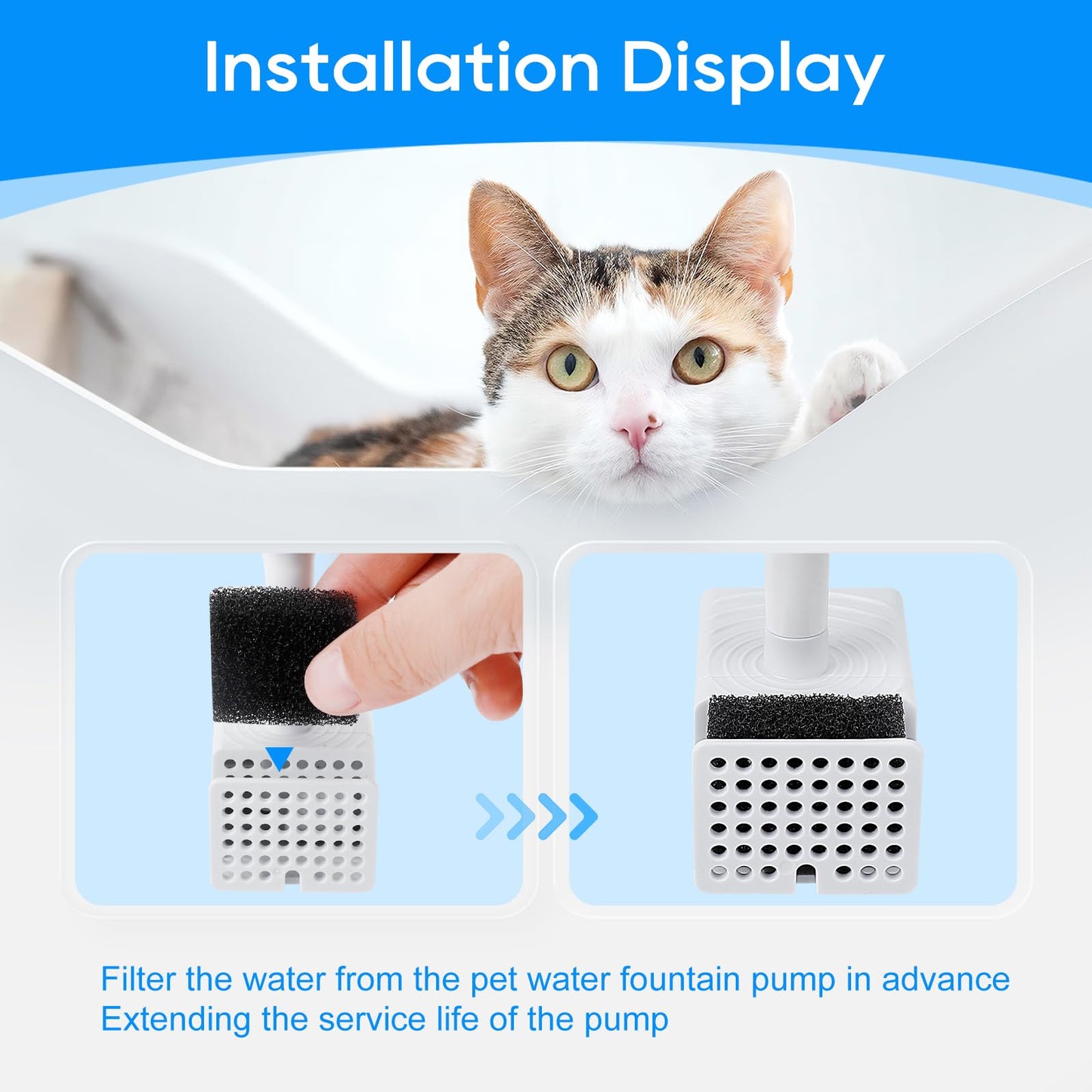 Paquete de 8 Esponjas Prefiltrantes MyfatBOSS Negro para Fuente de Agua de Gatos WF20/CF20 de 2L