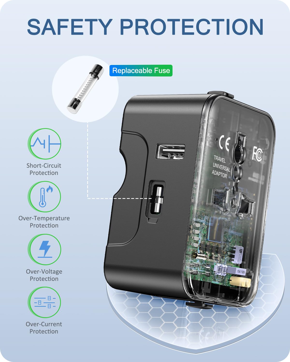 LENCENT Adaptador Universal de Viaje, Cargador Internacional con 1 USB-A y 2 USB-C, Todo en Uno Adaptador Internacional con Enchufe Tipo A/C/G/I, Ideal para USA/UE/UK/Australia/Argentina/Brasil/China