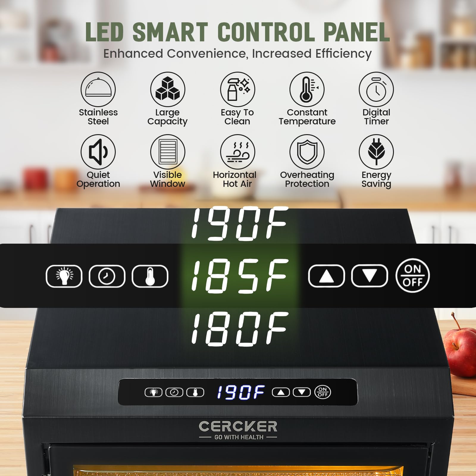 Máquina deshidratadora de alimentos, 7 bandejas de acero inoxidable, secadora de alimentos pequeña de 6 pies cuadrados, 190ºF, deshidratador de frutas 24H, secador de carne de 800 W para ceca