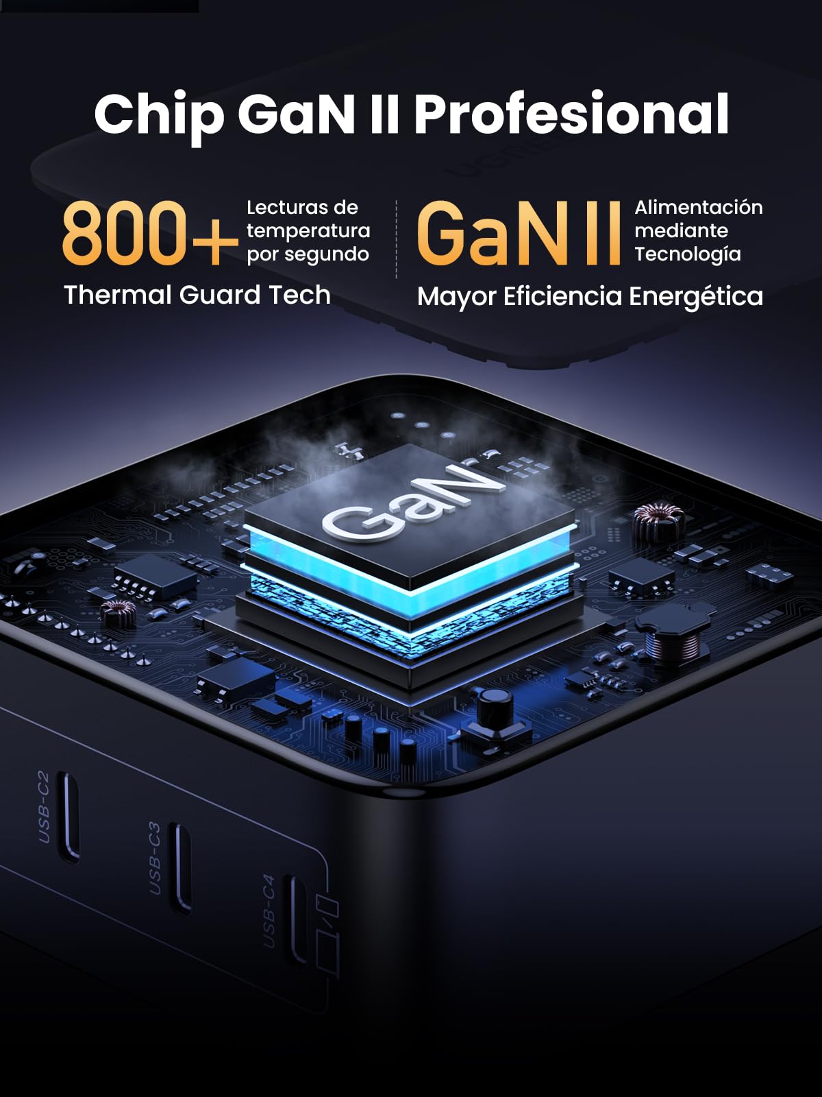 Original Cargador USB C UGREEN Nexode Negro 100W Carga Rápida con 4 Puertos