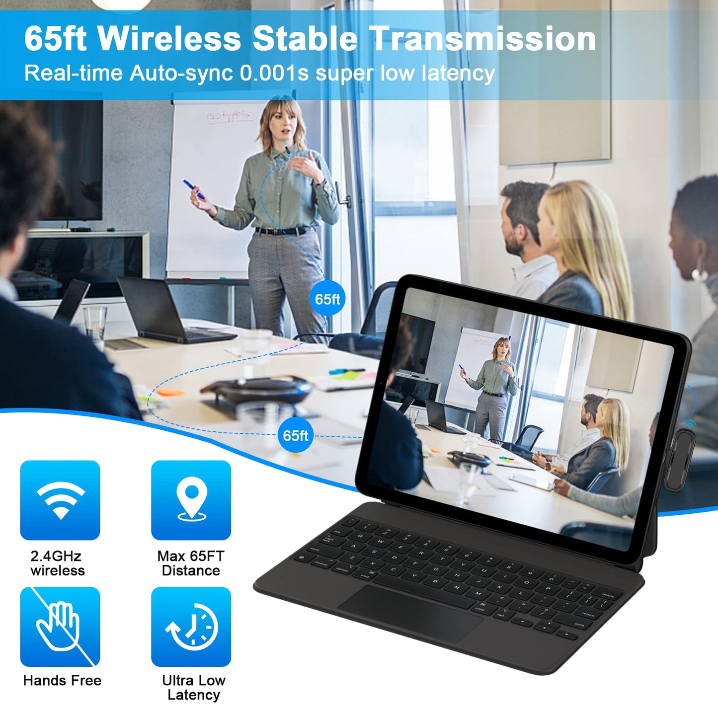 Micrófonos inalámbricos Lavalier JUSTFX Bluetooth reducción de ruido larga duración para iPhone/iPad