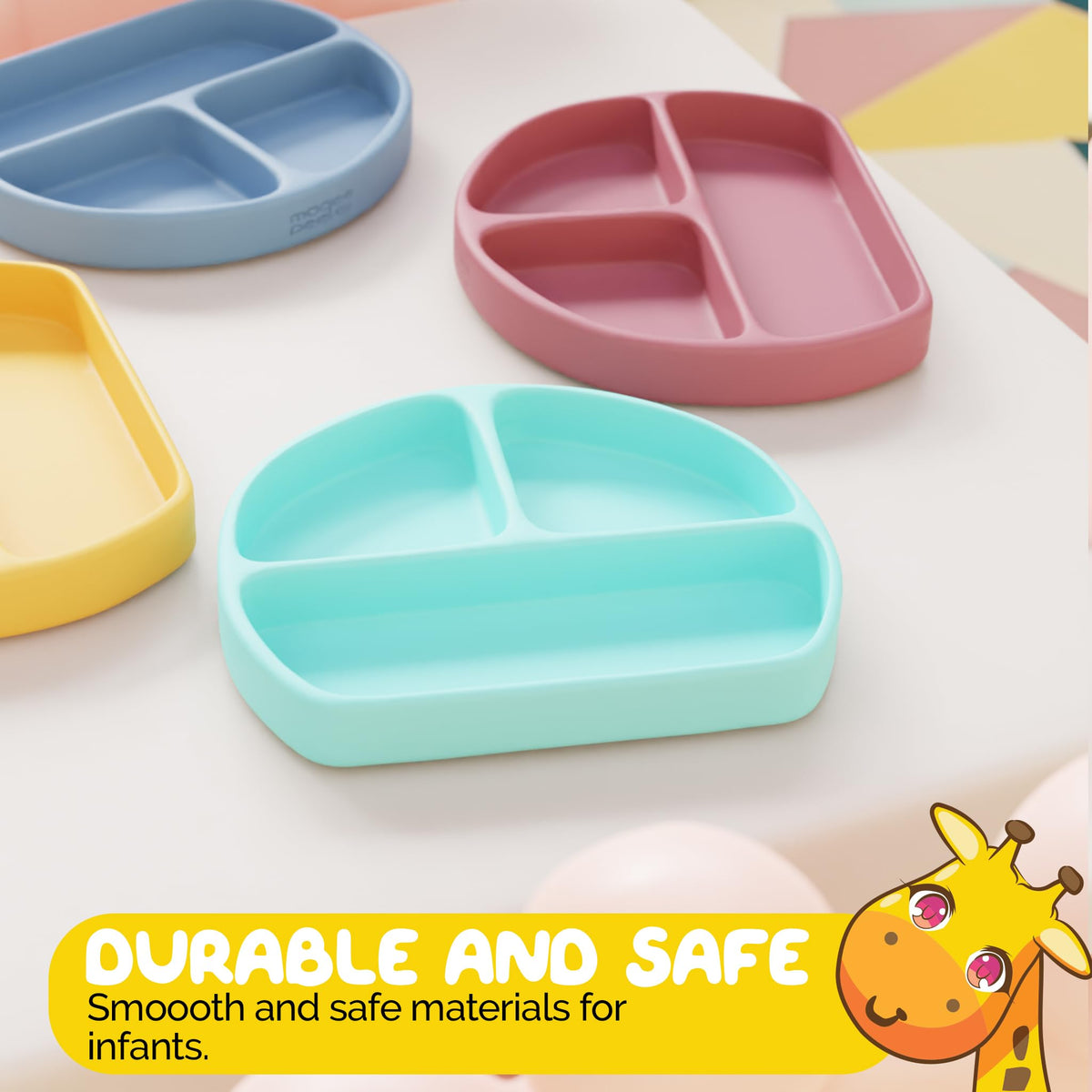Muqee Peeko Platos de Silicona Baby Essentials para niños pequeños con 3 Compartimentos en Color Verde Menta. Platos para niños pequeños de 1 a 3 años - Silicona de Grado alimenticio.