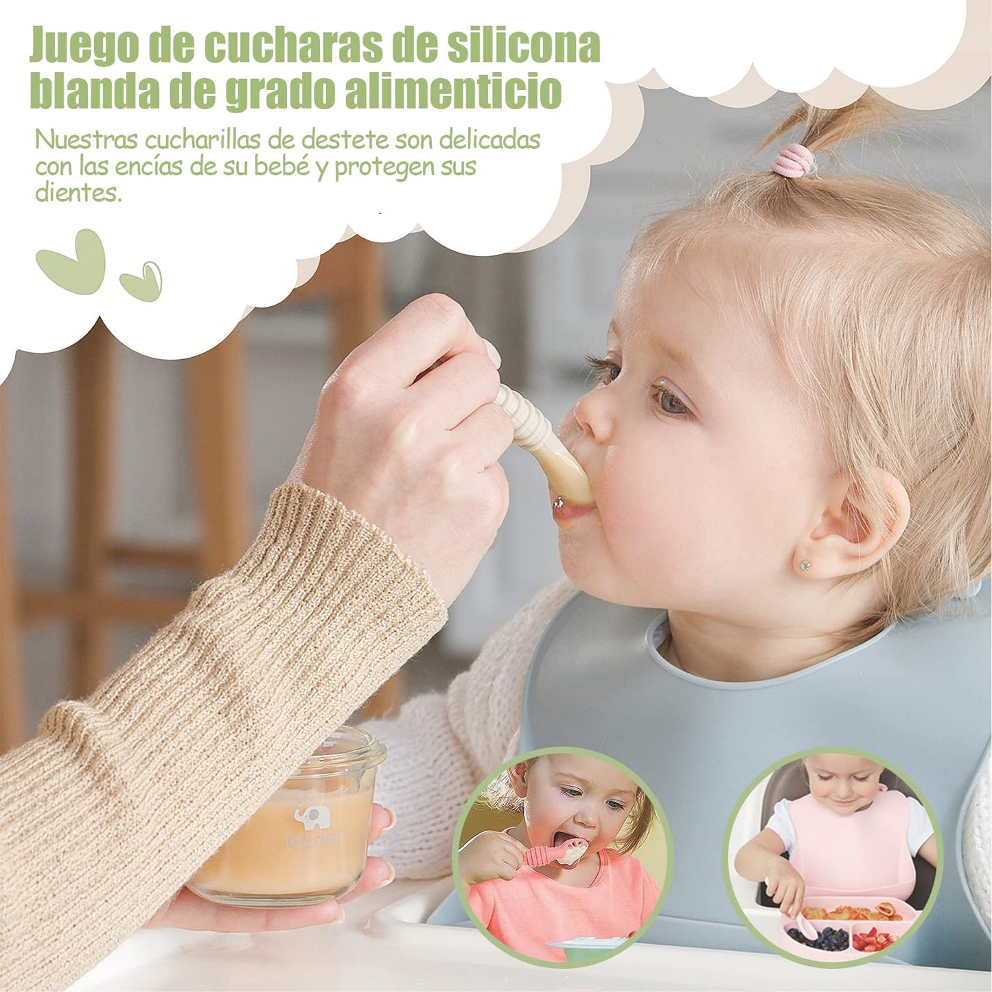 Juego de Cucharas Masticables Silicona Pequeños para Bebé