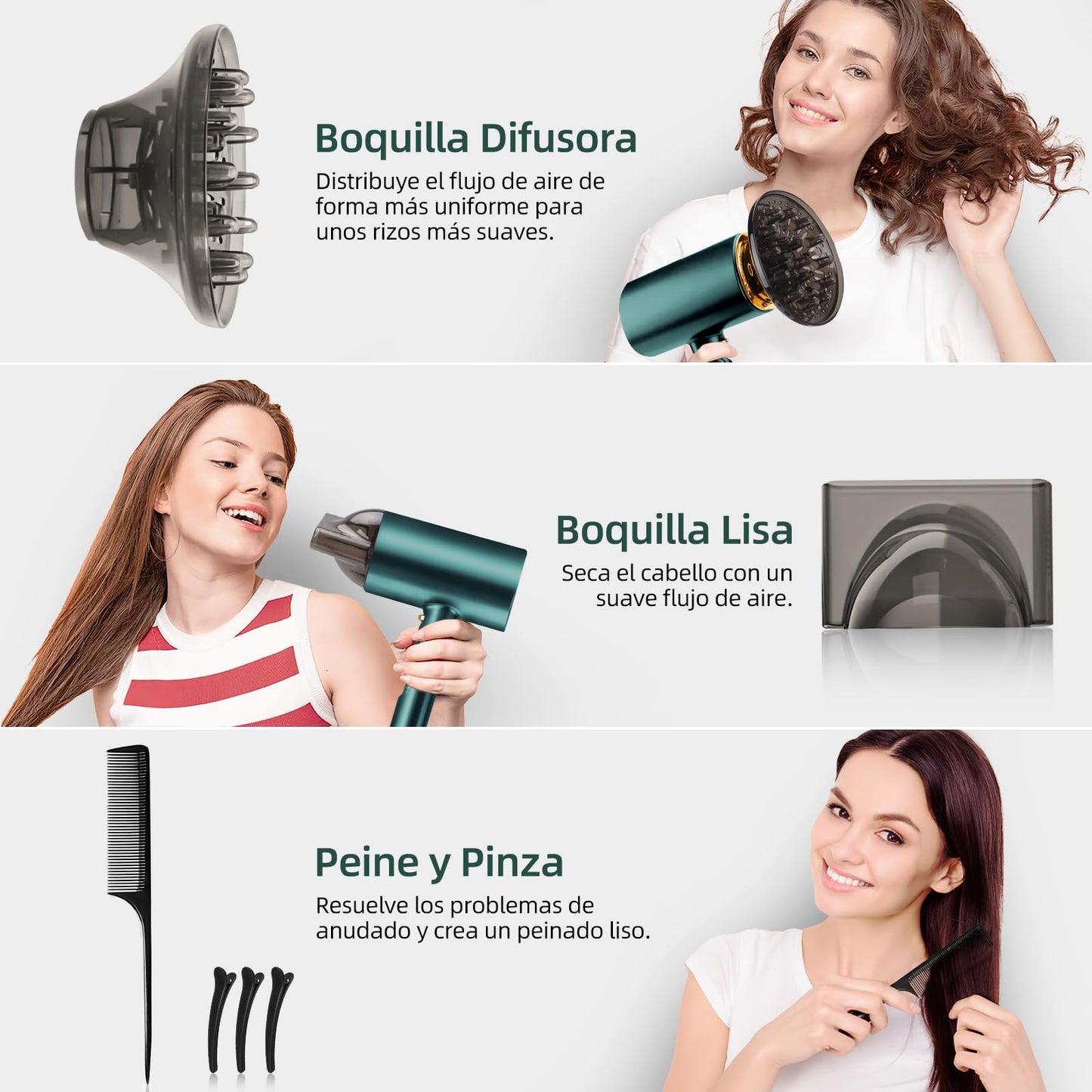 Secadora de Cabello,1800W Secador Cabello de Iónico Negativo,3 Velocidades de Ajuste Frío/Calor,Portatil y Plegable,Secadora para Cabello Profesional Con Boquilla y Difusor,Apto para Hogar,Viaje,Salón