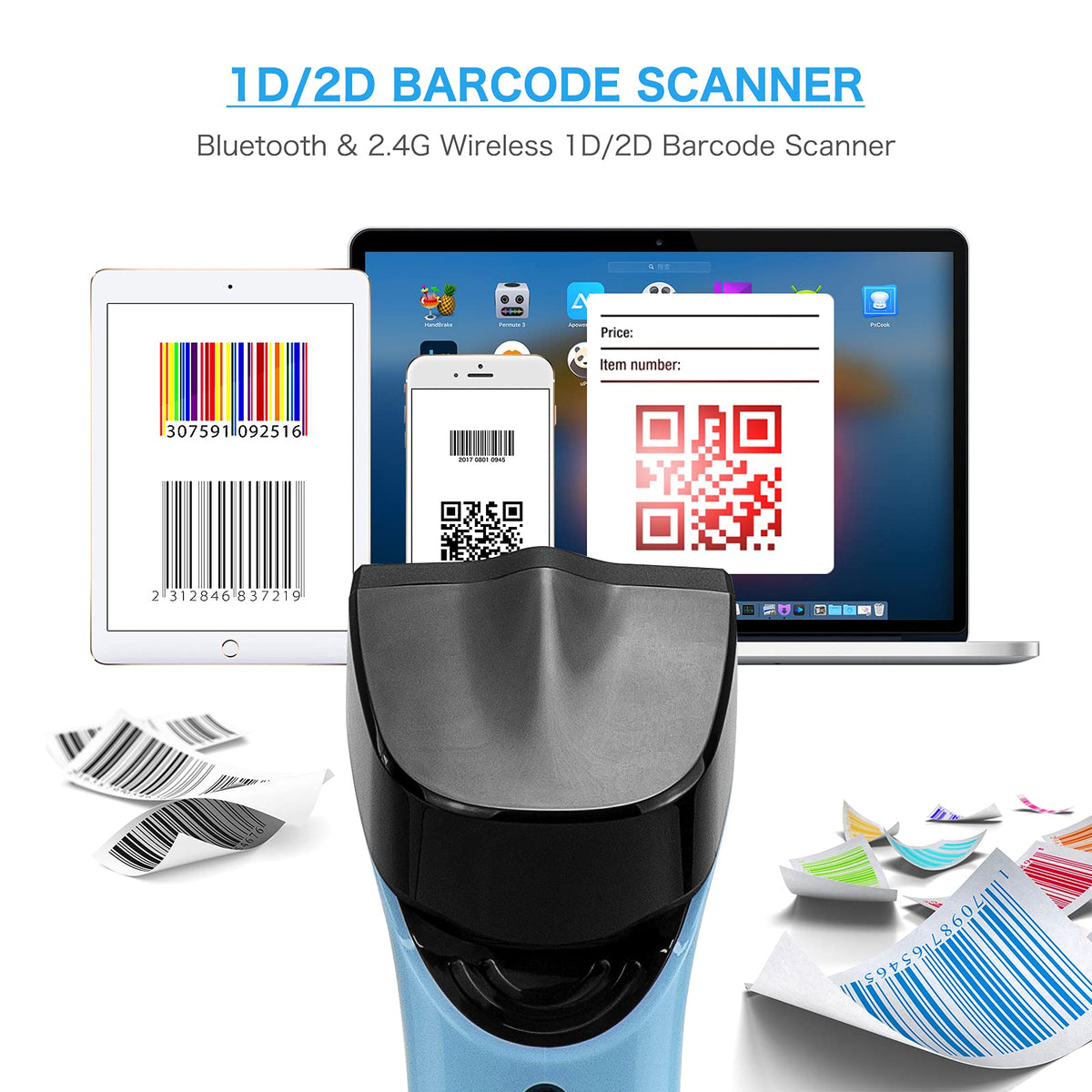 Escáner de Código de Barras Inalámbrico NETUM DS7500 Bluetooth 2D Automático con Base de Carga y Memoria Integrada