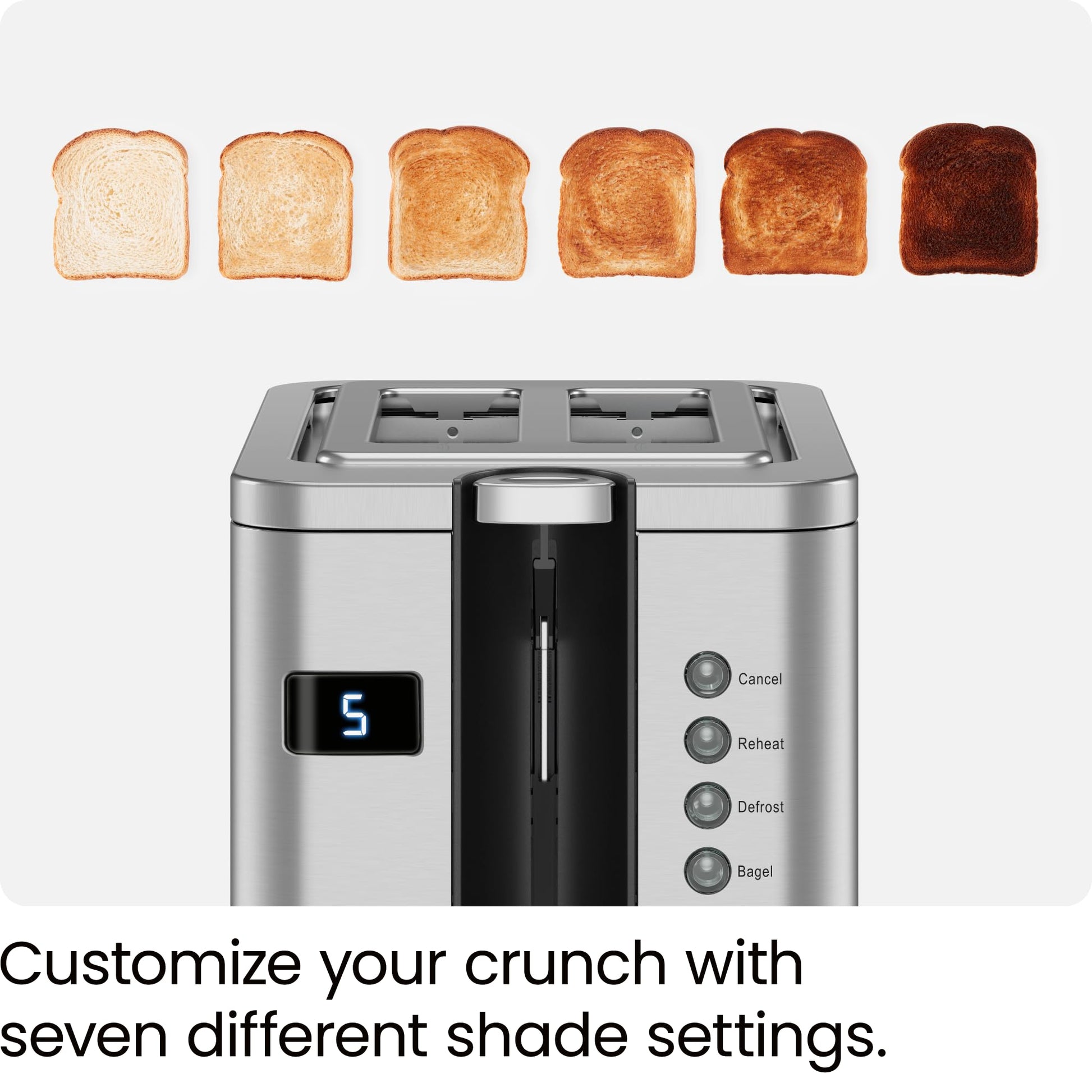 Chefman tostador digital de 2 rebanadas, pop-up, acero inoxidable, ranuras extra anchas para bagels, descongelar, recalentar, funciones de cancelación, bandeja extraíble para migas