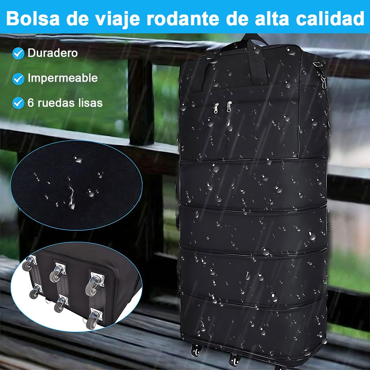 Bolsa de Equipaje AdooAdii Negra Gran Capacidad con Ruedas 360º Resistente y Ligera para Viajes Negocios y Hogar