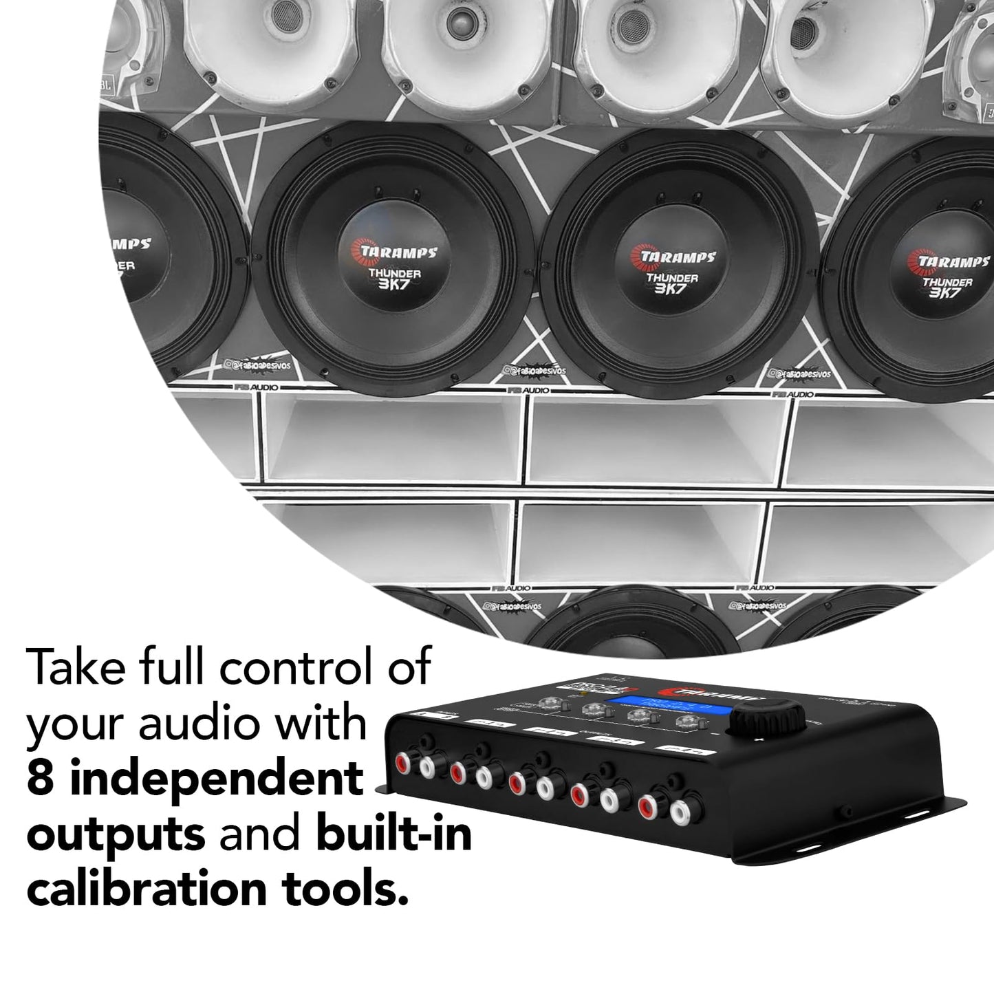 Taramps Pro 2.8S Negro DSP Crossover Procesador de Audio de señal Digital Completo y Ecualizador con secuenciador Ecualización gráfica de 15 Bandas 12 EQ preestablecidos 2 Canales y 8 Canales Salida