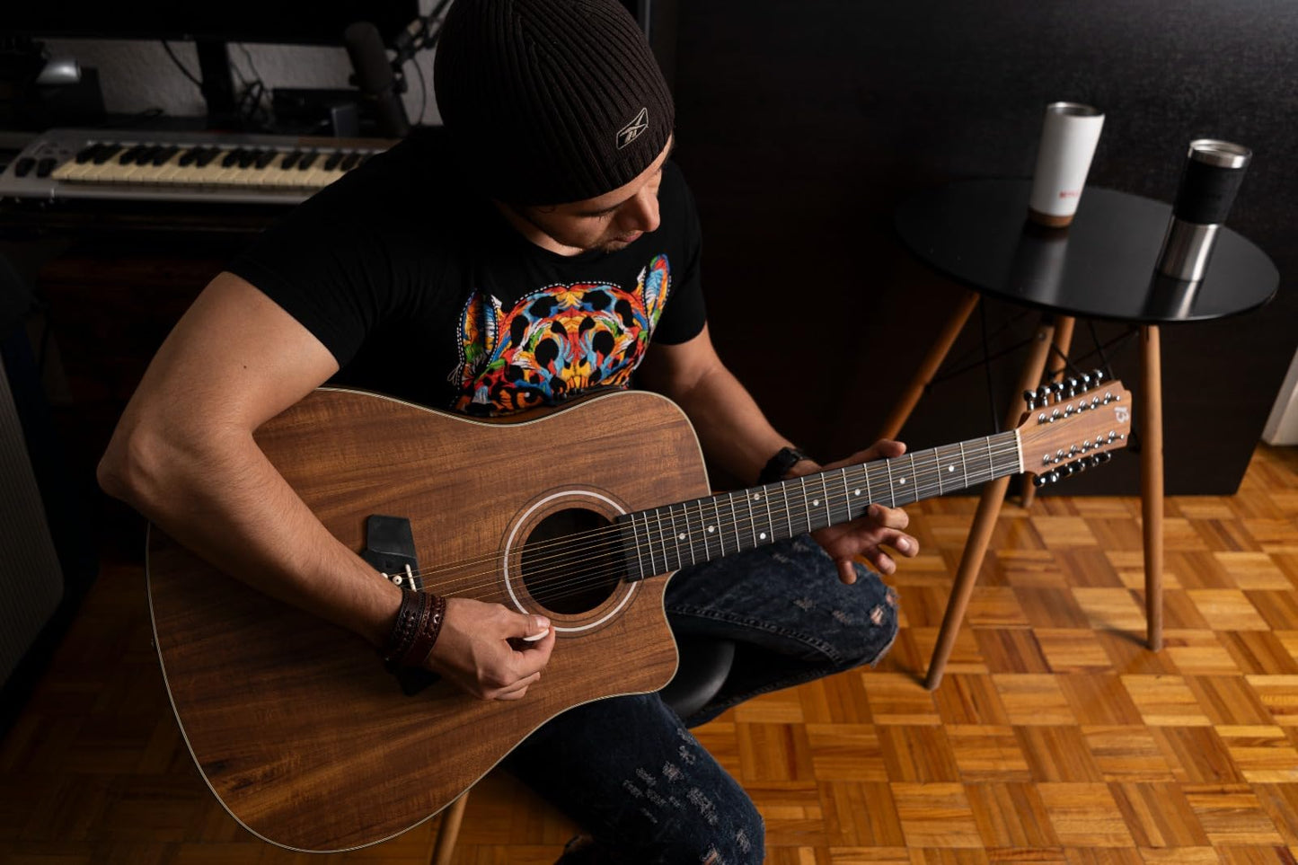 BAMBOO, Guitarra 12 cuerdas, Docerola, Guitarra Electroacustica Koa con Funda Accolchada, 42 pulgadas, madera Koa.