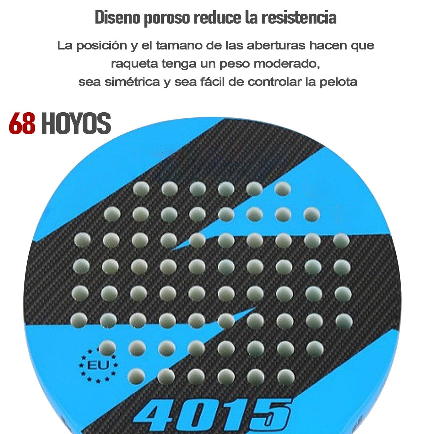 KUEIY Pala de pádel con Funda, con 3 Bolas y Grip, sándwich de Espuma EVA, Fabricada en Fibra de Carbono, Apta para Jugadores Principiantes e intermedios (Azul)