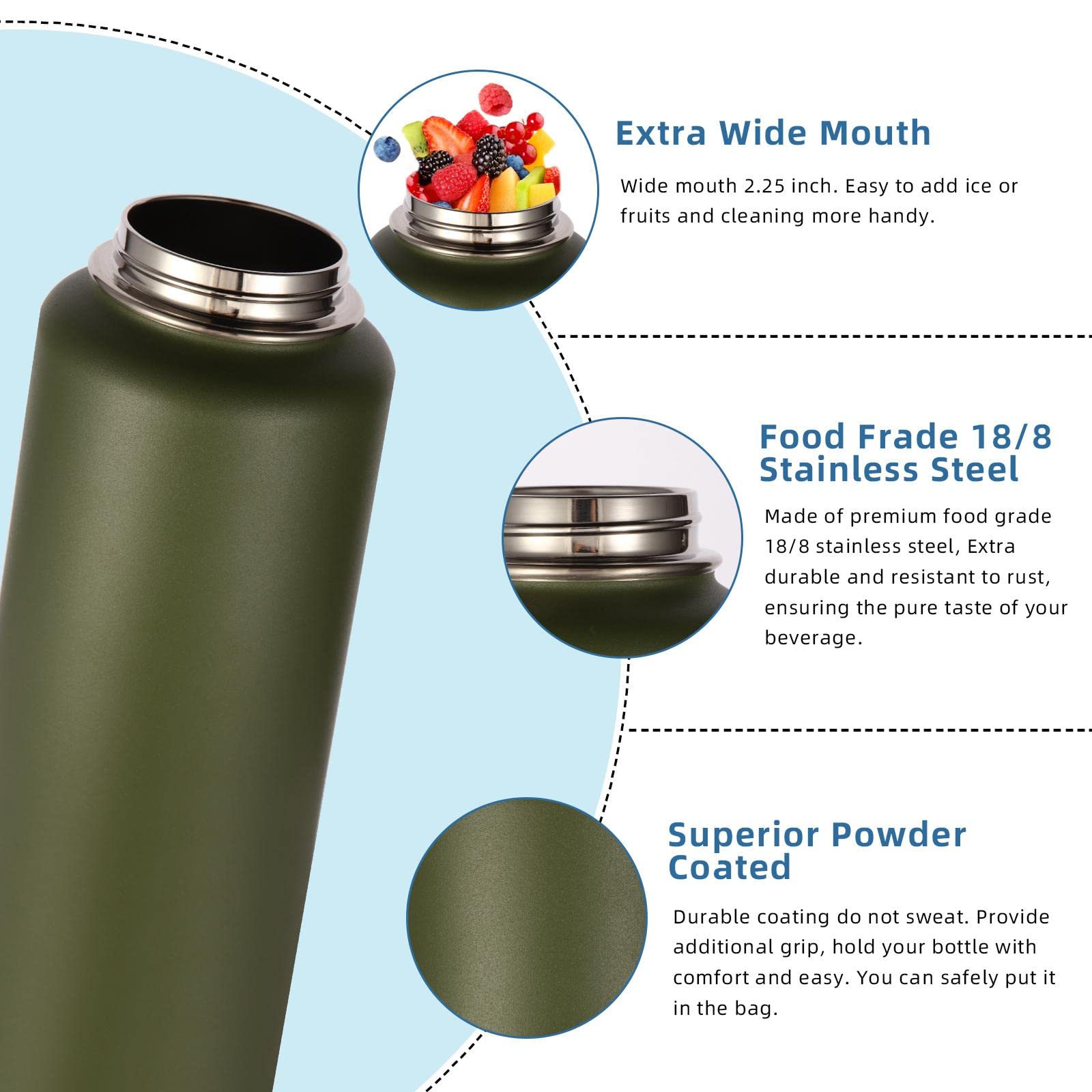 Botellas de Agua Volhoply Verde Militar con Asa de Paracaídas y Tapa de Boquilla
