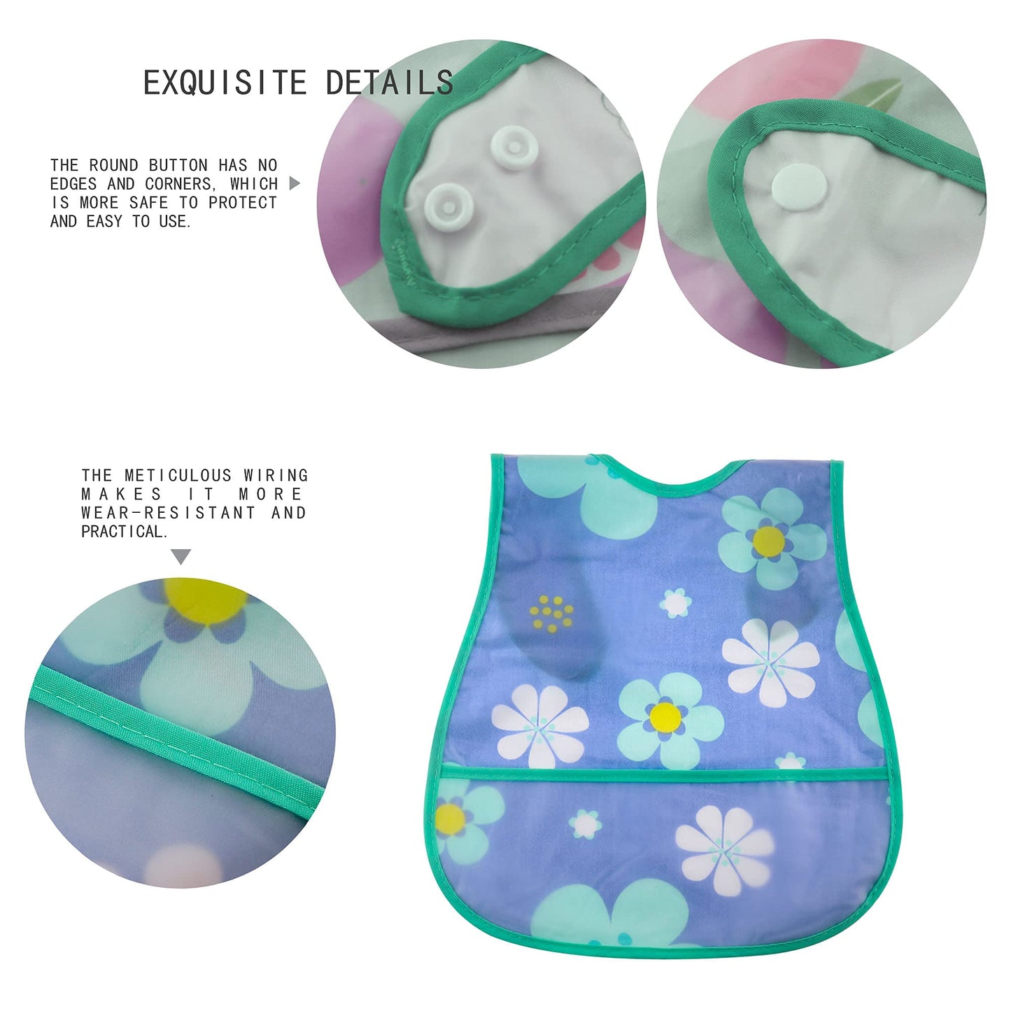 (Red) - Baby Waterproof Bib with Crumb Catcher Pocket, Comfortable Soft Adjustable Snaps Feeding Bibs for Infants and Toddlers (Watermelon)