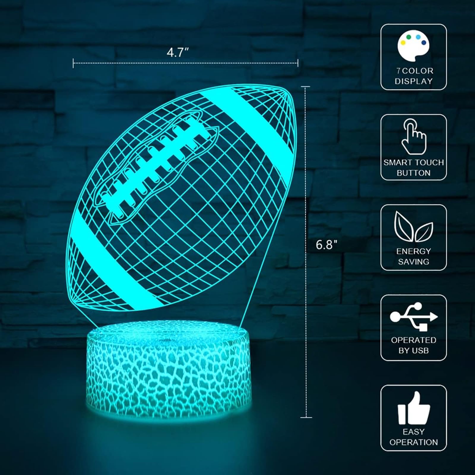 i-CHONY - Lámpara de noche de fútbol, LED de ilusión 3D, 7 colores de cambio gradual automático, regalo de fútbol regulable para niños, niñas, adolescentes, cumpleaños, día festivo, decoración de mesa