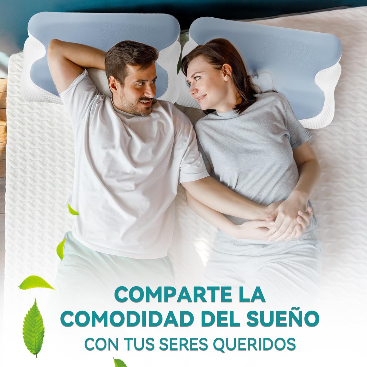 LINGLUCKY Almohada Memory Foam 2en1, Almohada Cervical Ortopédica Ergonómica para Aliviar el Dolor de Cuello,Soporte Ortopédico Contorneado para Personas Que Duermen de Lado,Boca Abajo y Boca Arriba