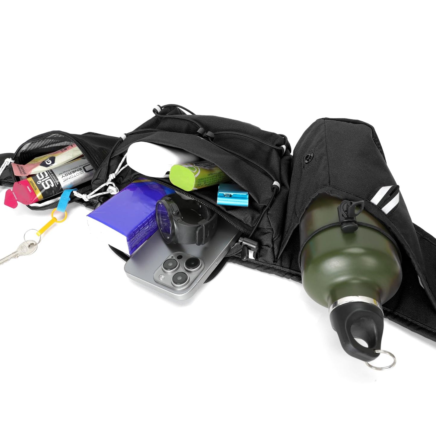 INOXTO - Riñonera deportiva para mujeres y hombres, paquete de cintura reflectante, para todos los teléfonos (Gary), Negro -