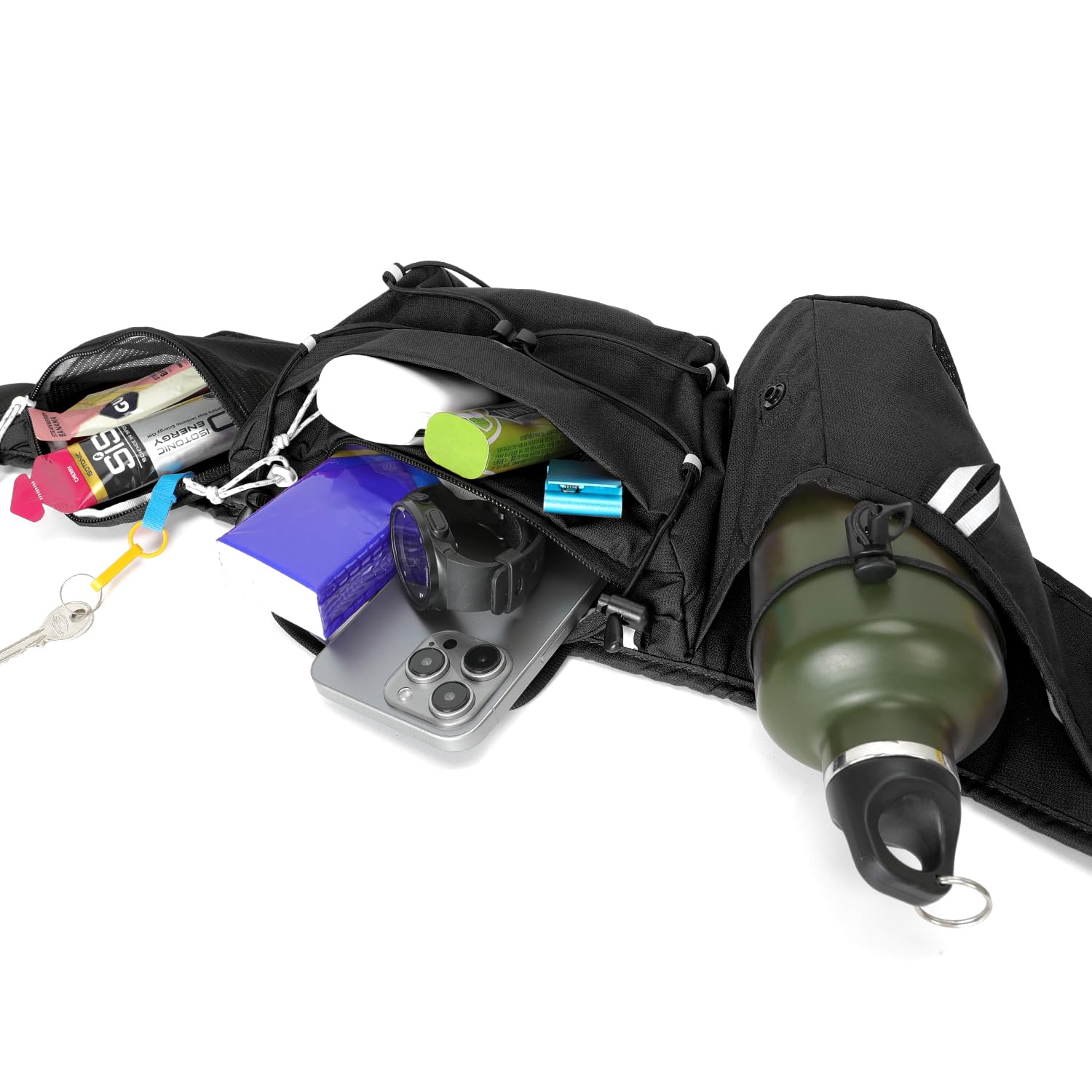 INOXTO - Riñonera deportiva para mujeres y hombres, paquete de cintura reflectante, para todos los teléfonos (Gary), Negro -