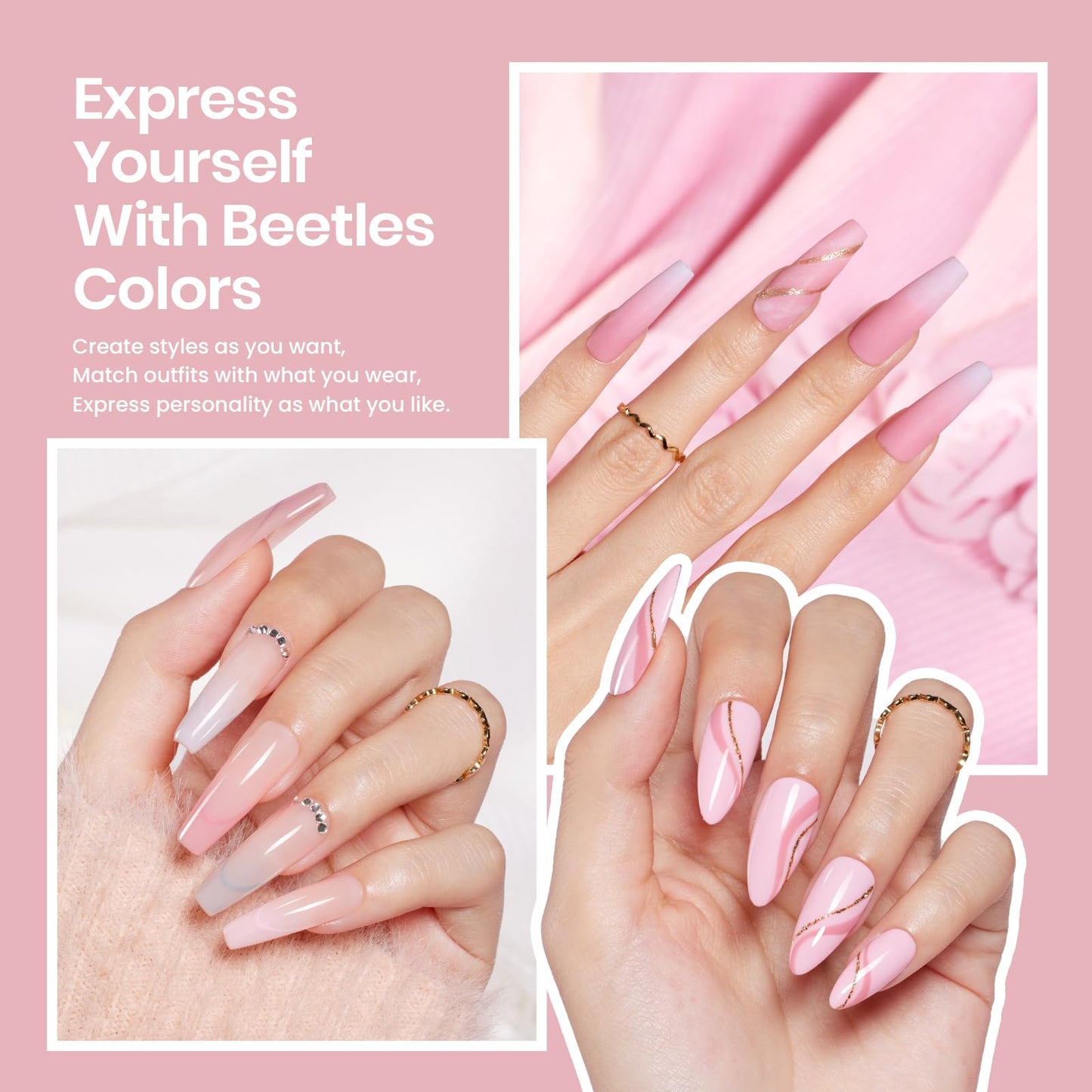 Kit de esmalte de uñas en gel Beetles con luz ultravioleta, lámpara LED de 48 W, 6 colores, kit de inicio de esmalte de uñas en gel nude, gris y rosa, manicura con remojo, regalo para niñas en casa