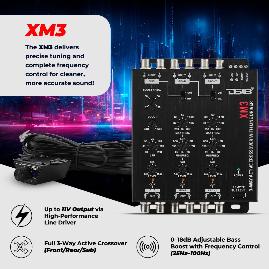 DS18 DS-XM3 Two-to-Three Way Electronic Crossover with Remote Control