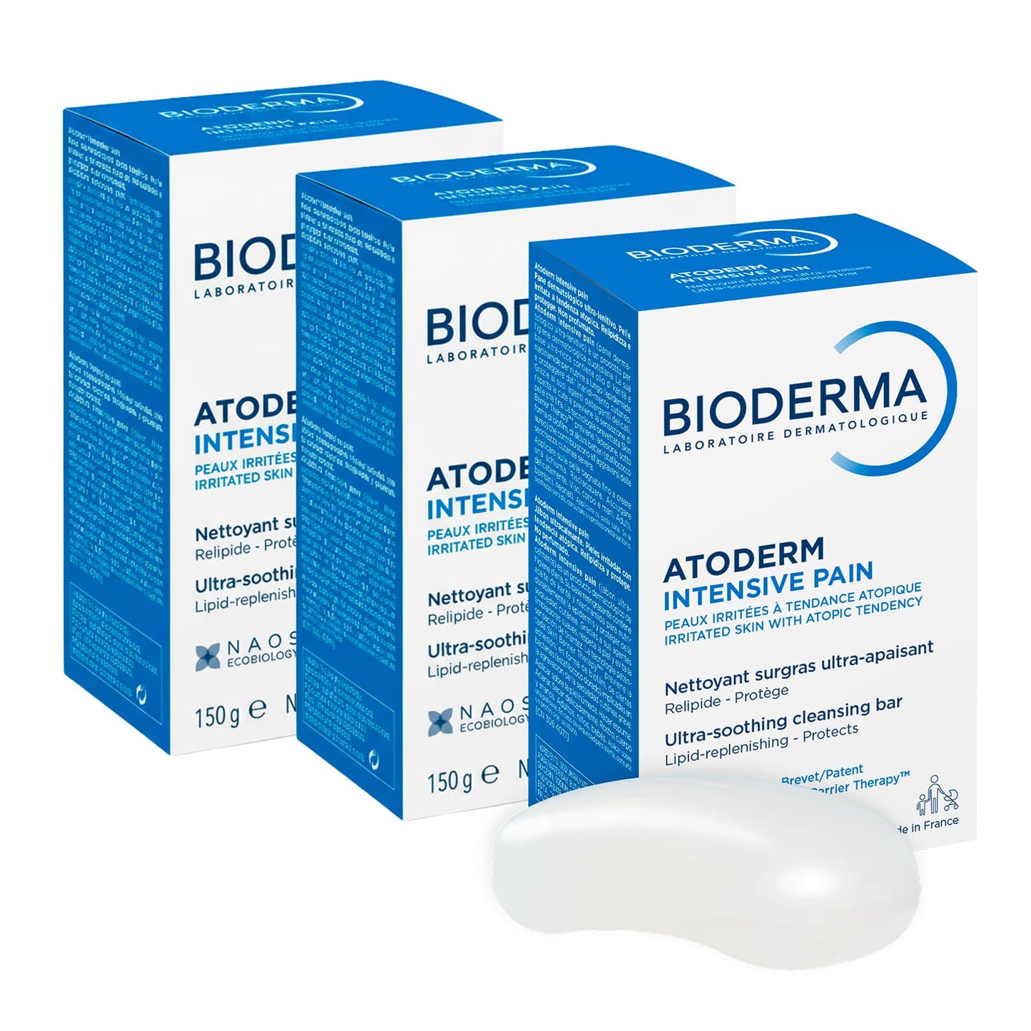 BIODERMA, Atoderm Tripack Intensive Barra de Limpieza Antibacterial Diaria, Skincare para Piel Muy Seca, 150ML