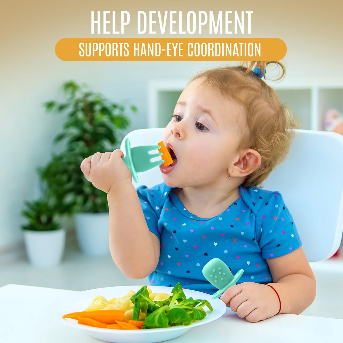 HippoBaby - Cucharas de silicona para bebé, 4 piezas, utensilios autoalimentables para bebé, 6-12 meses, 3 cucharas para bebé, 1 tenedor para bebé, juego de cubiertos para niños pequeños, sin BPA