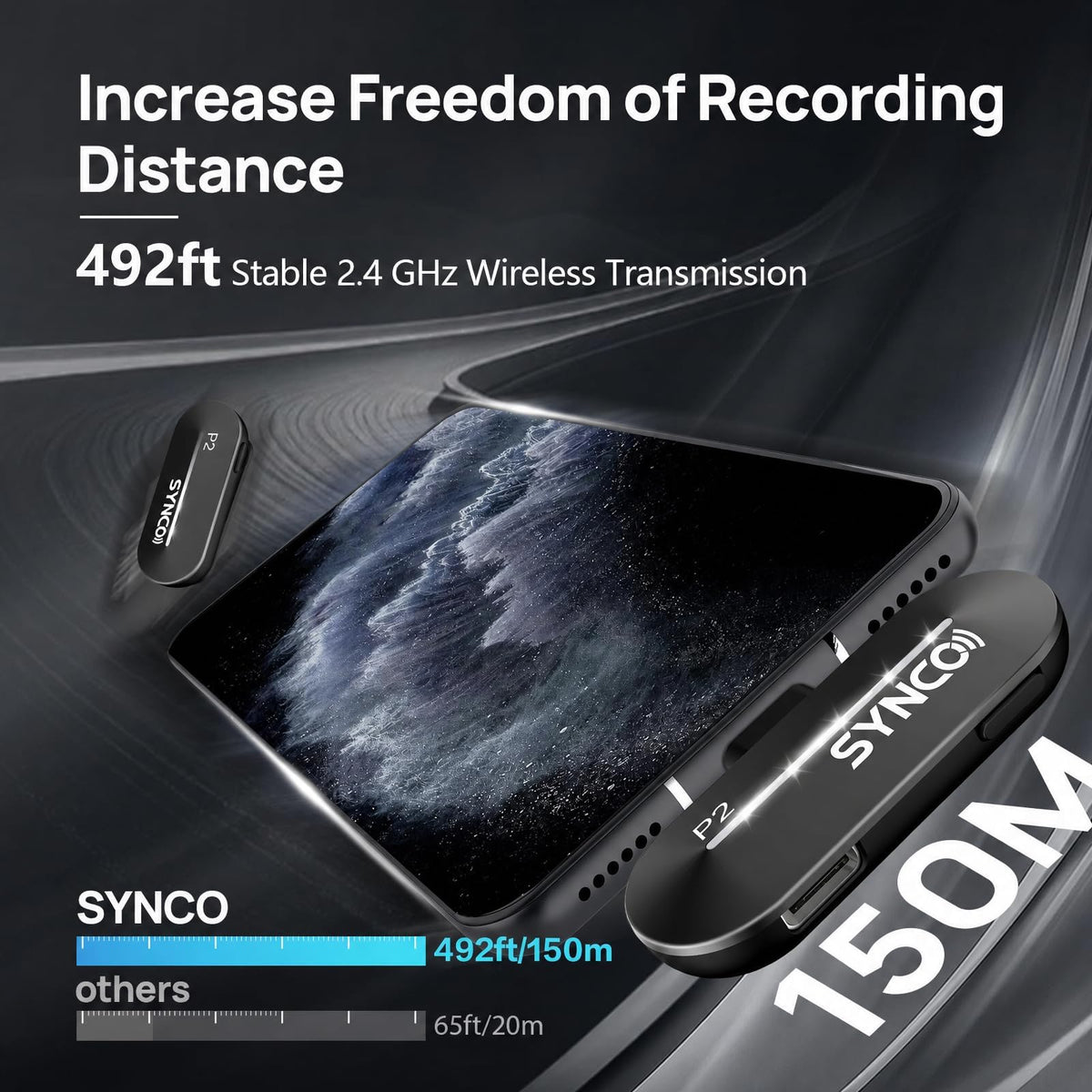 Micrófono Inalámbrico SYNCO Negro con Cancelación de Ruido para iPhone