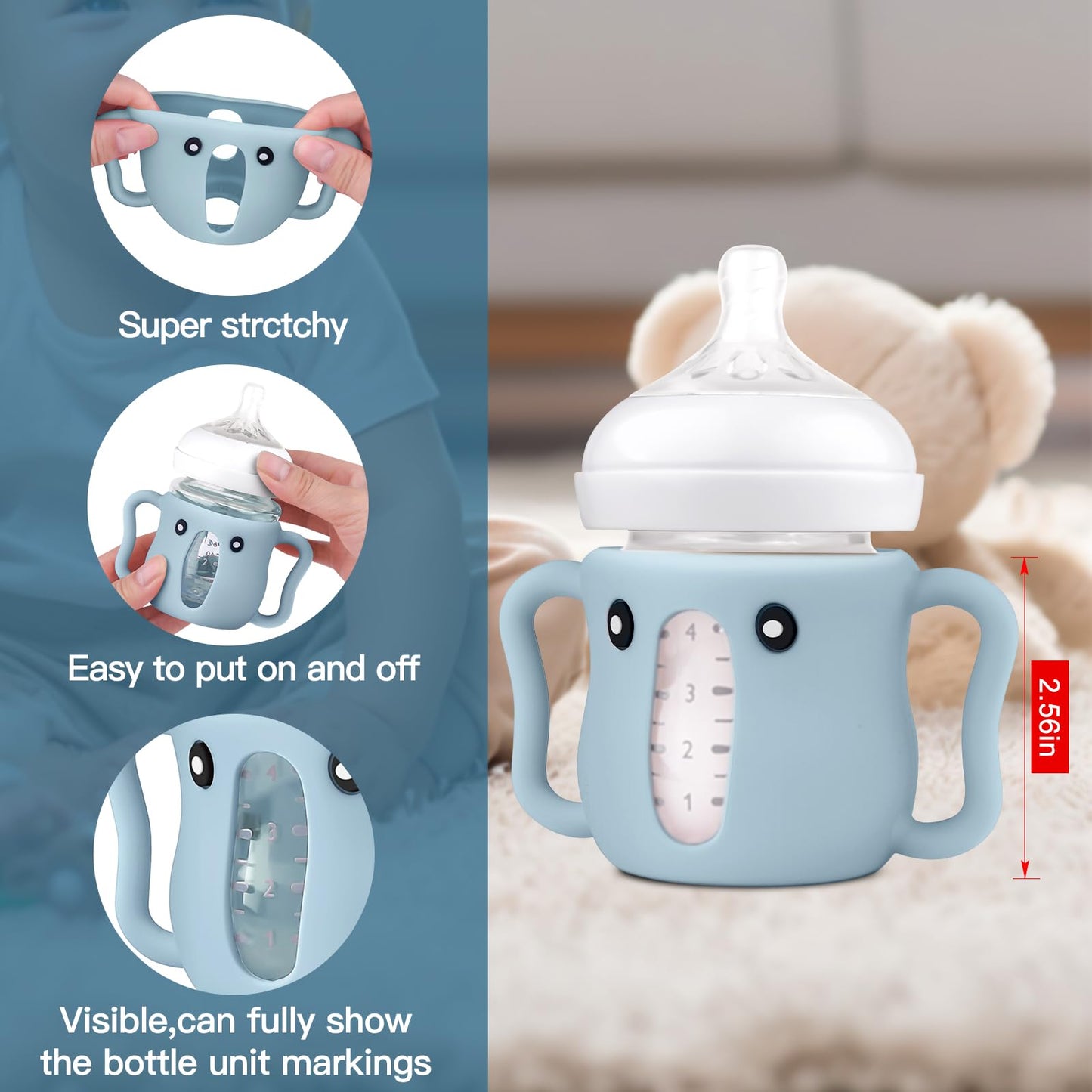Paquete de 3 bonitas fundas de silicona con asas para biberones de vidrio natural Avent, soporte para biberones de bebé antiroturas, compatible con biberones anticólicos de Philips Avent, 4 onzas, sin