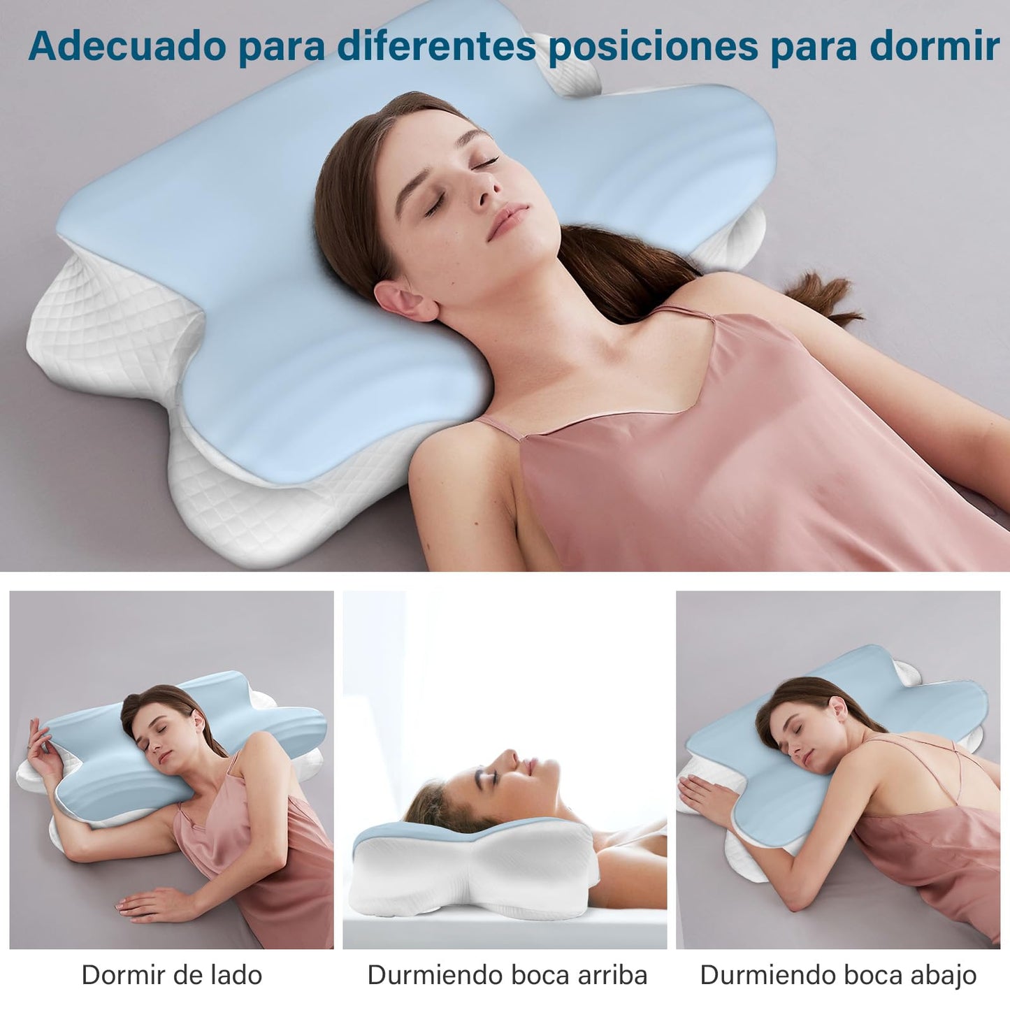 KIROGILY Almohada Memory Foam, Almohada Cervical para Aliviar el Dolor de Cuello, Almohada Ortopédica para Quienes Duermen de Lado, Boca Arriba y Boca Abajo, con Funda de Almohada (Azul)