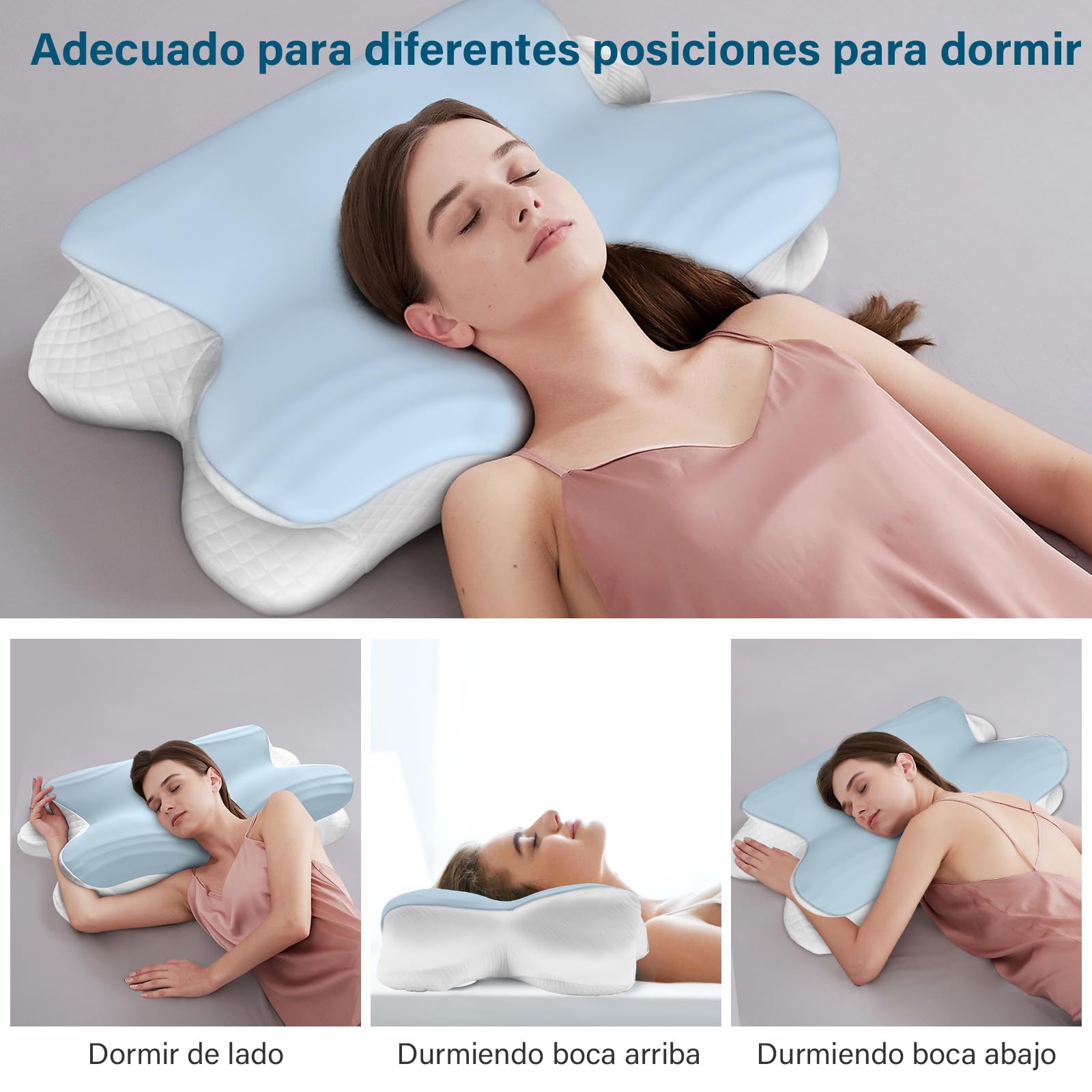KIROGILY Almohada Memory Foam, Almohada Cervical para Aliviar el Dolor de Cuello, Almohada Ortopédica para Quienes Duermen de Lado, Boca Arriba y Boca Abajo, con Funda de Almohada (Azul)