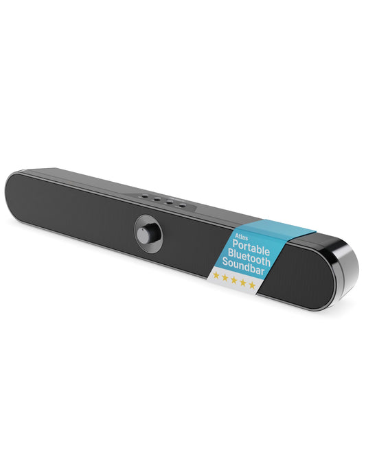 Majority Atlas - Barra de sonido portátil Bluetooth 20W, 8 horas de reproducción, control de un solo toque, USB, tarjeta SD y más