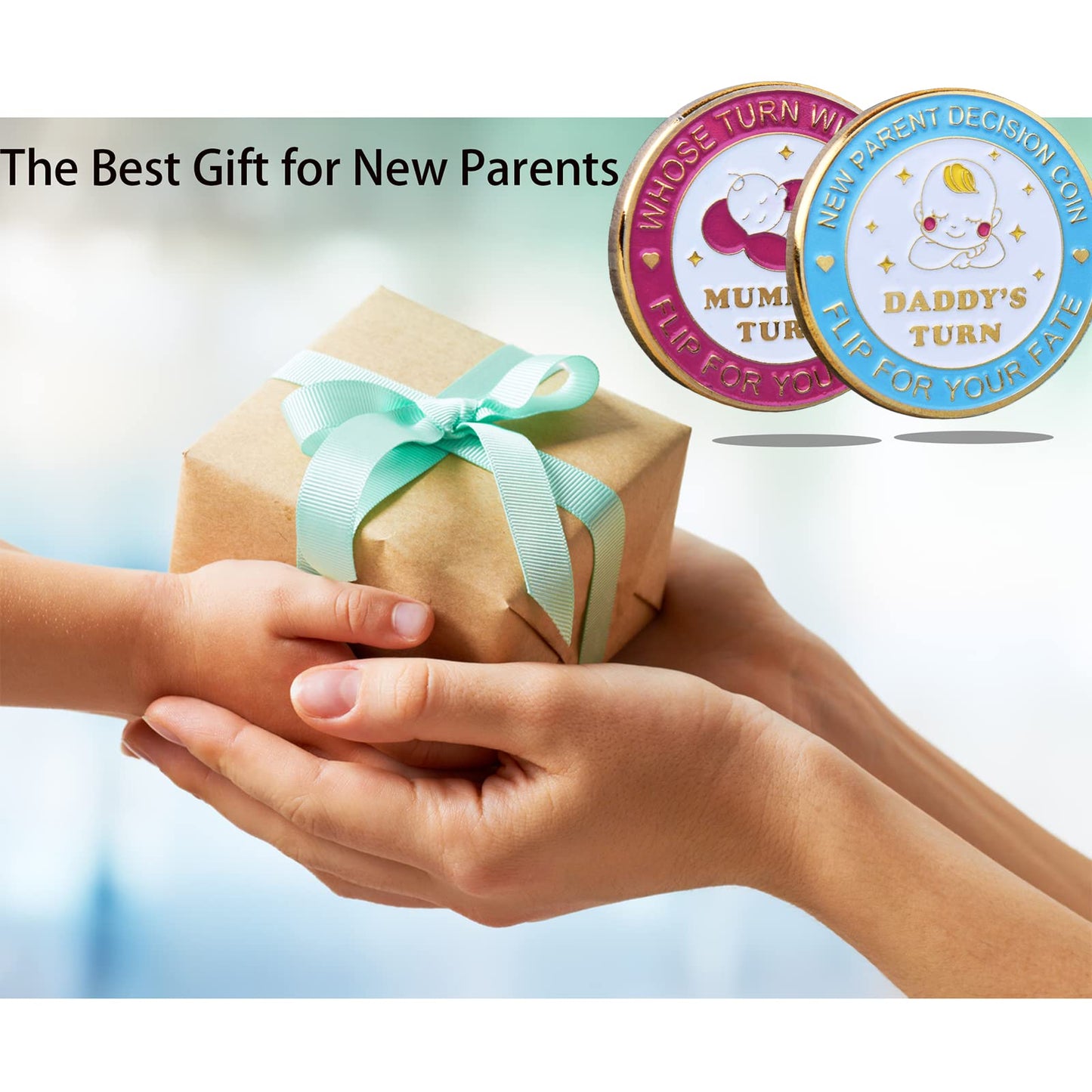 Divertida moneda para tomar decisiones de doble cara para regalos de nuevos padres