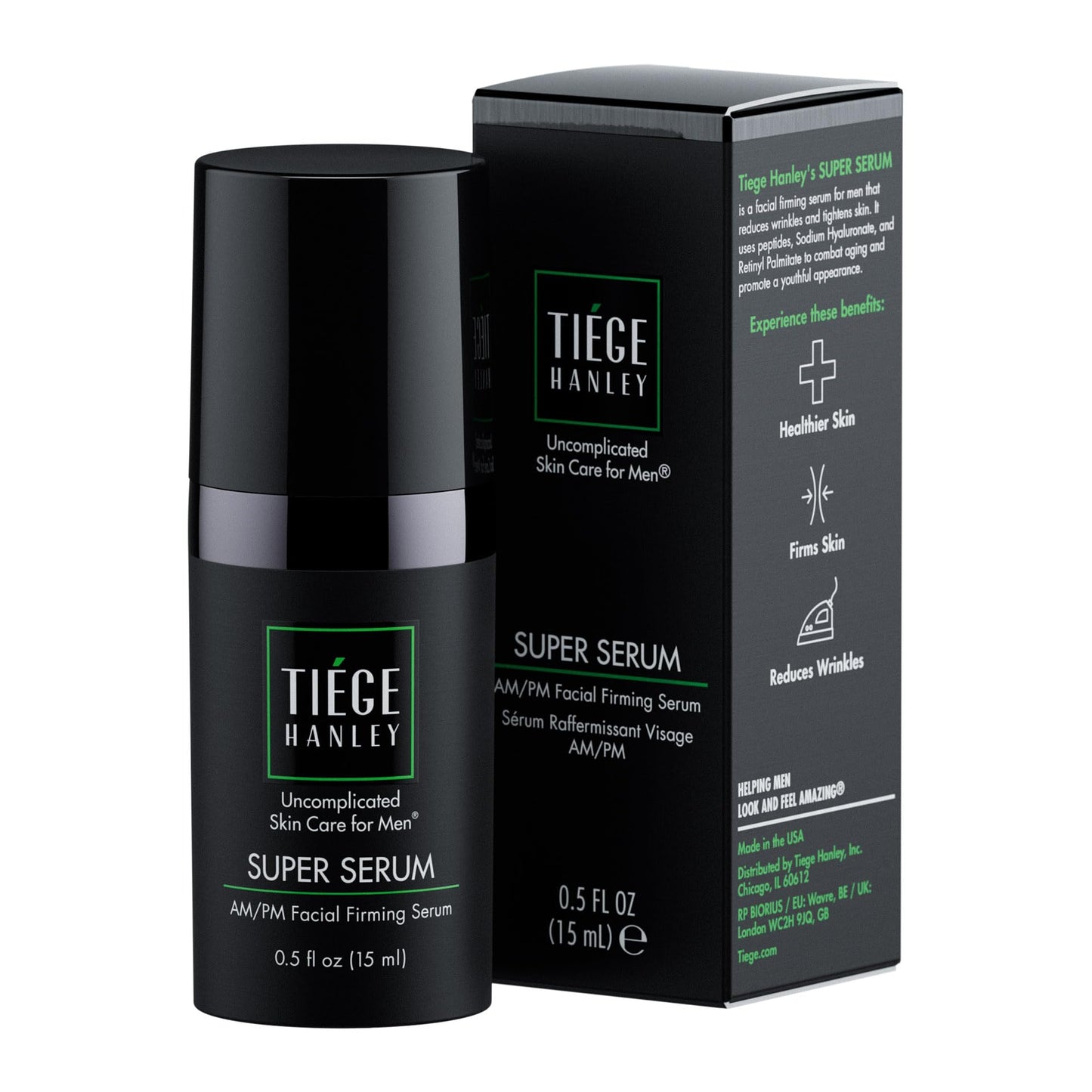 Tiege Hanley Anti-Aging Face Serum, SUPER SERUM (1-Pack) - Skin Tightening Facial Serum for Men - Mens Serum For Face with Sodium Hyaluronate & Retinyl Palmitate for Smoother & Tighter Skin, 0.5 Fl Oz#