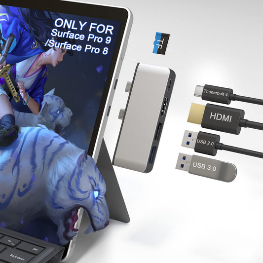 Adaptador USB C Hub Surface Pro 8 HDMI 4K USB-C Thunderbolt 4 para Triple Visualización y Ranura para Tarjeta TF