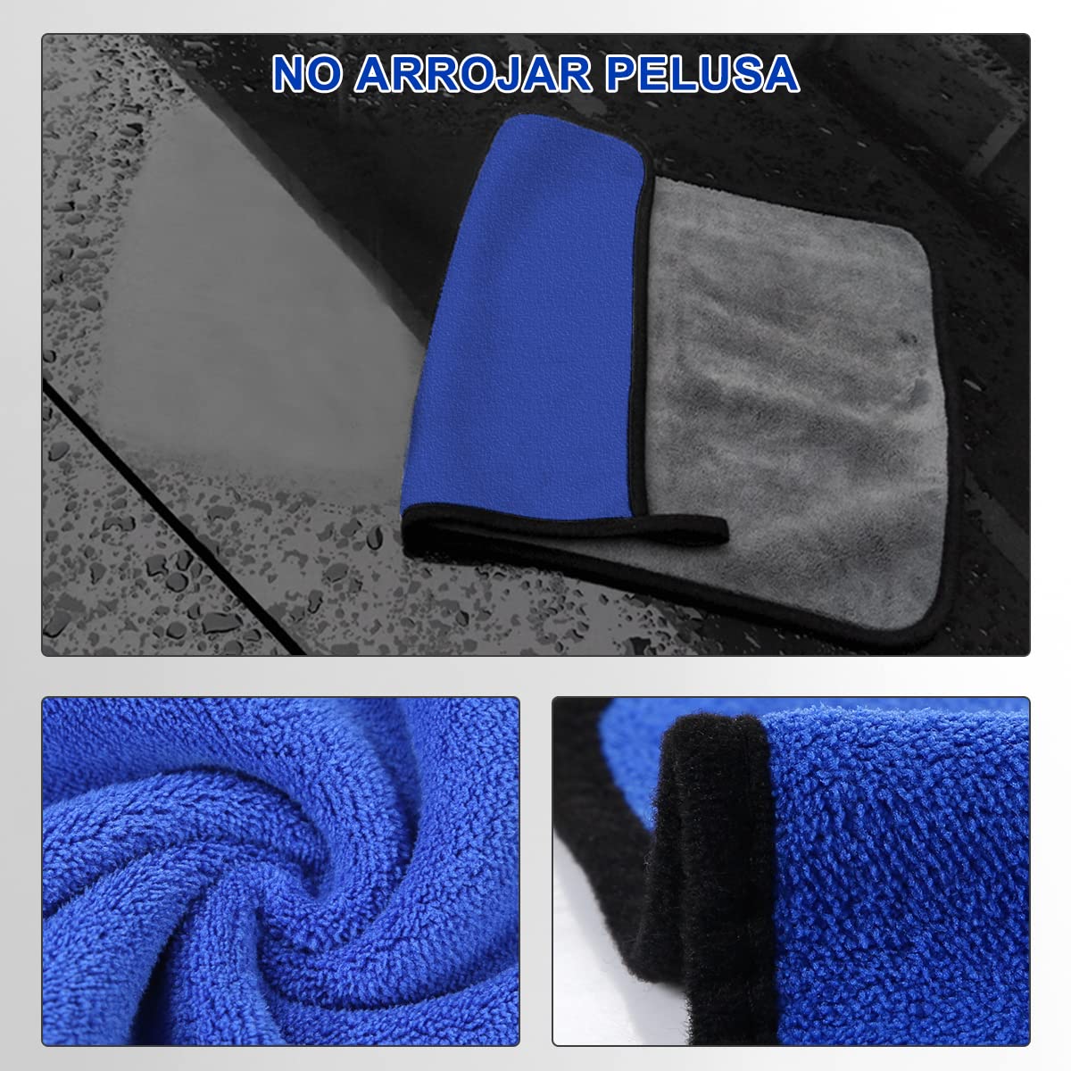 Toallas de Microfibra MOYAC Azul Gruesas para Coche y Hogar (Paquete de 4 Piezas)