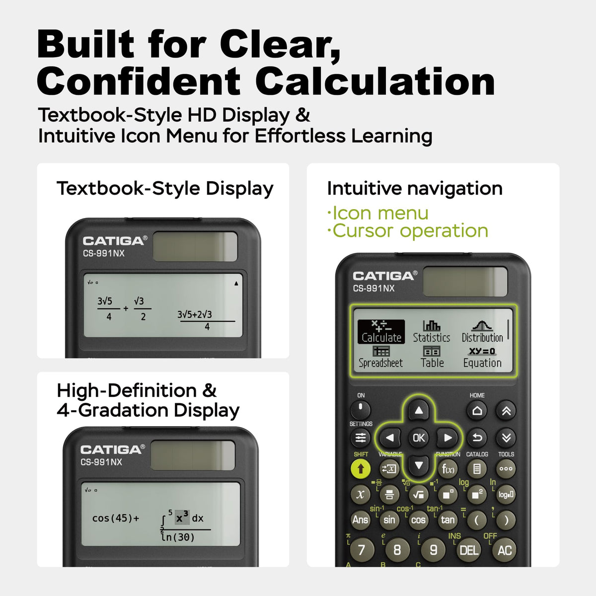 Calculadora Científica CATIGA HD Blanco con Visualización estilo Libro de Texto para Estudiantes e Ingeniería