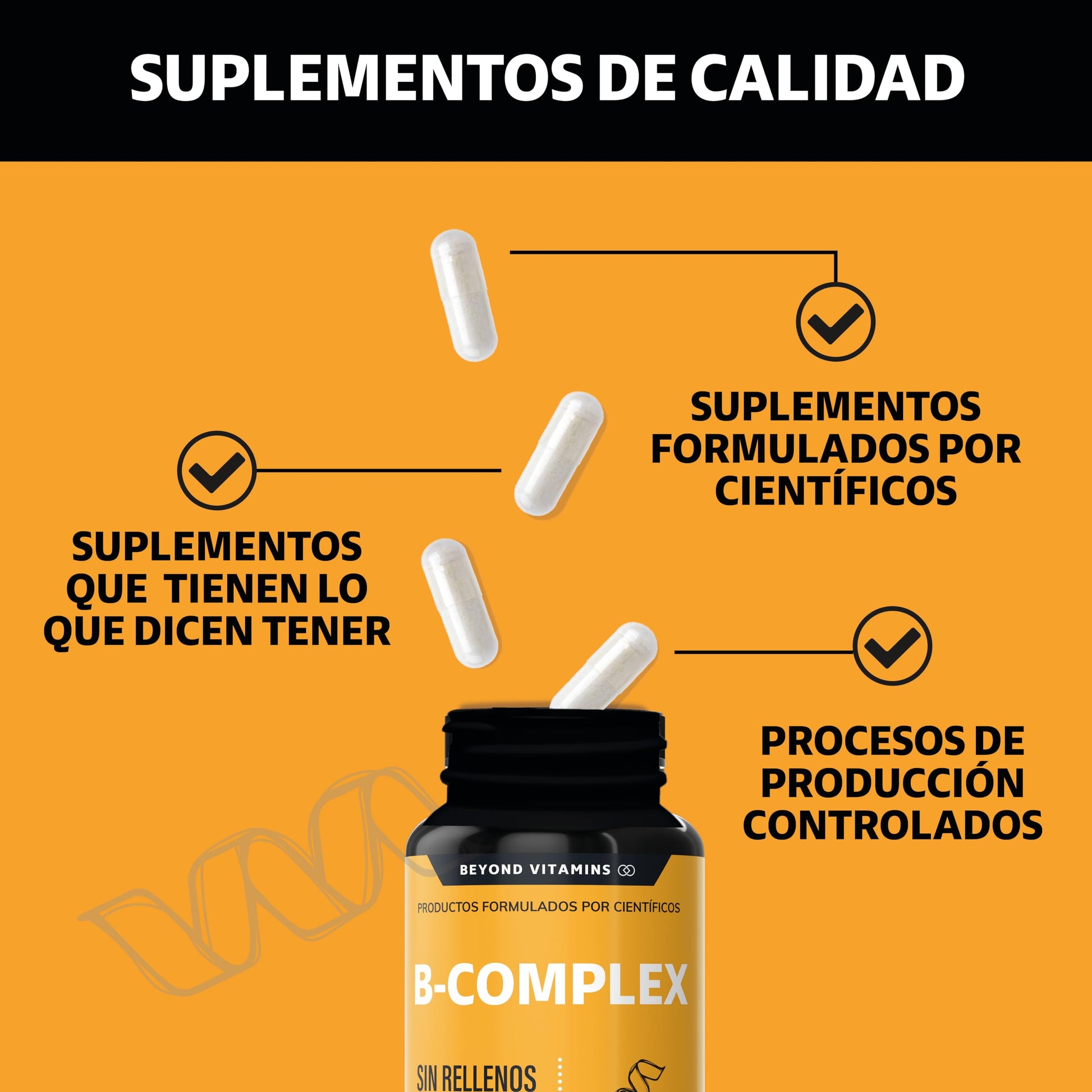 B-Complex | Vitaminas Complejo B Premium | 100% Vegano | Sin rellenos | Suplementos Beyond Vitamins -60 cápsulas