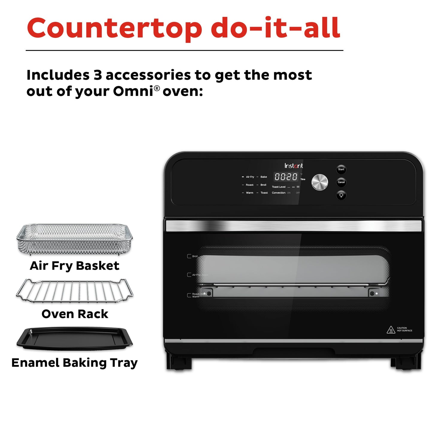Instant Omni 19QT/18L - Freidora de aire para horno tostador, funciones 7 en 1, se adapta a pizza de 12 pulgadas, patatas fritas, broils, hornear, asados, tostadas, calienta, convección, más de 100