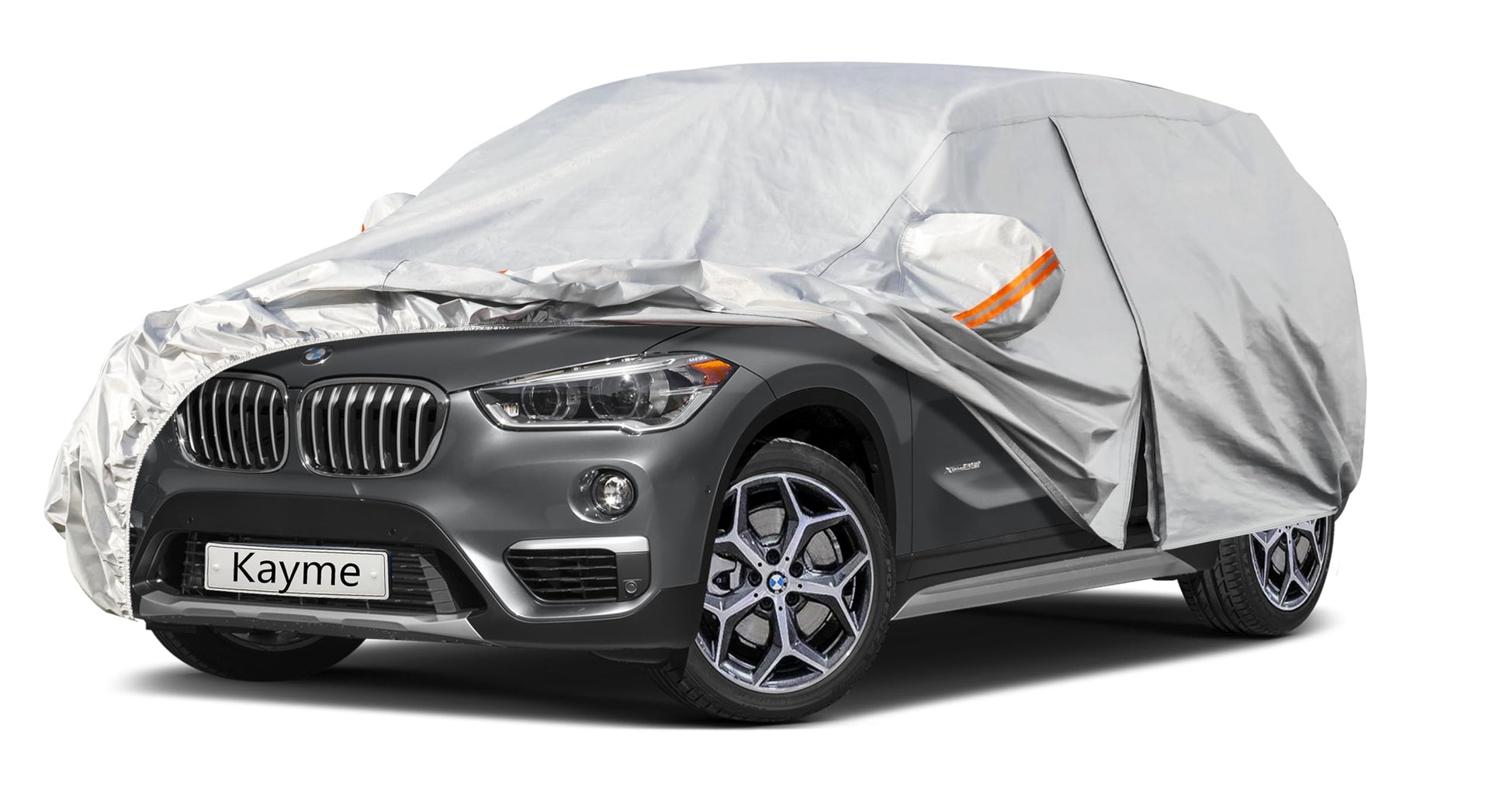 Kayme - Funda de coche SUV de 6 capas, personalizada para BMW X1 (2009-2023), impermeable a todo tipo de clima para automóviles, cubierta completa para exteriores, lluvia, sol, protección UV. Plateada