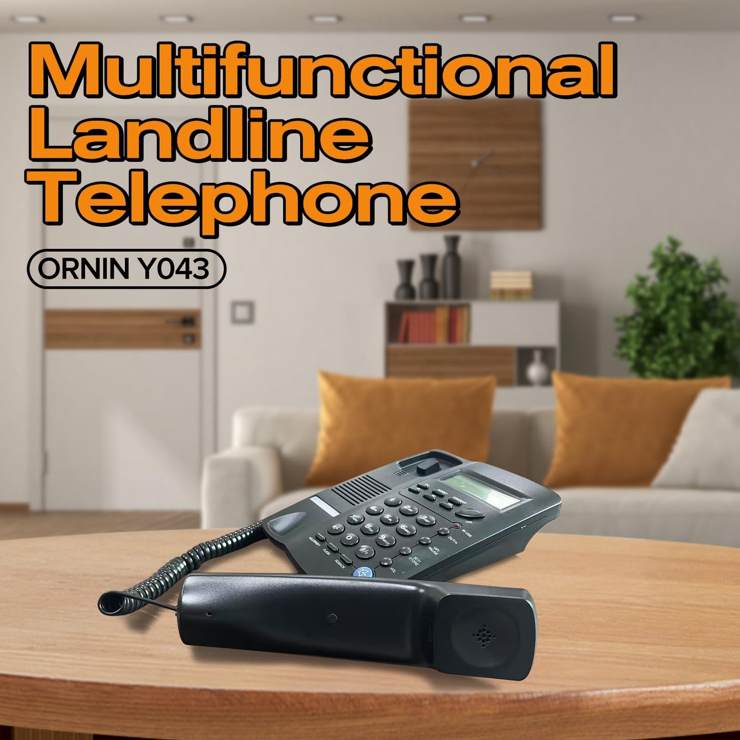 ORNIN Y043 Corded Telephone with Speaker, Display, Basic Calculater and Caller ID, Black