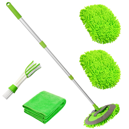 Bonieset chenilla microfibra cepillo para polvo de lavado de coche con mango largo kit de limpieza de coche con cepillo de lavado de coche microfibra cabezales de fregona toalla plumero de ventilación