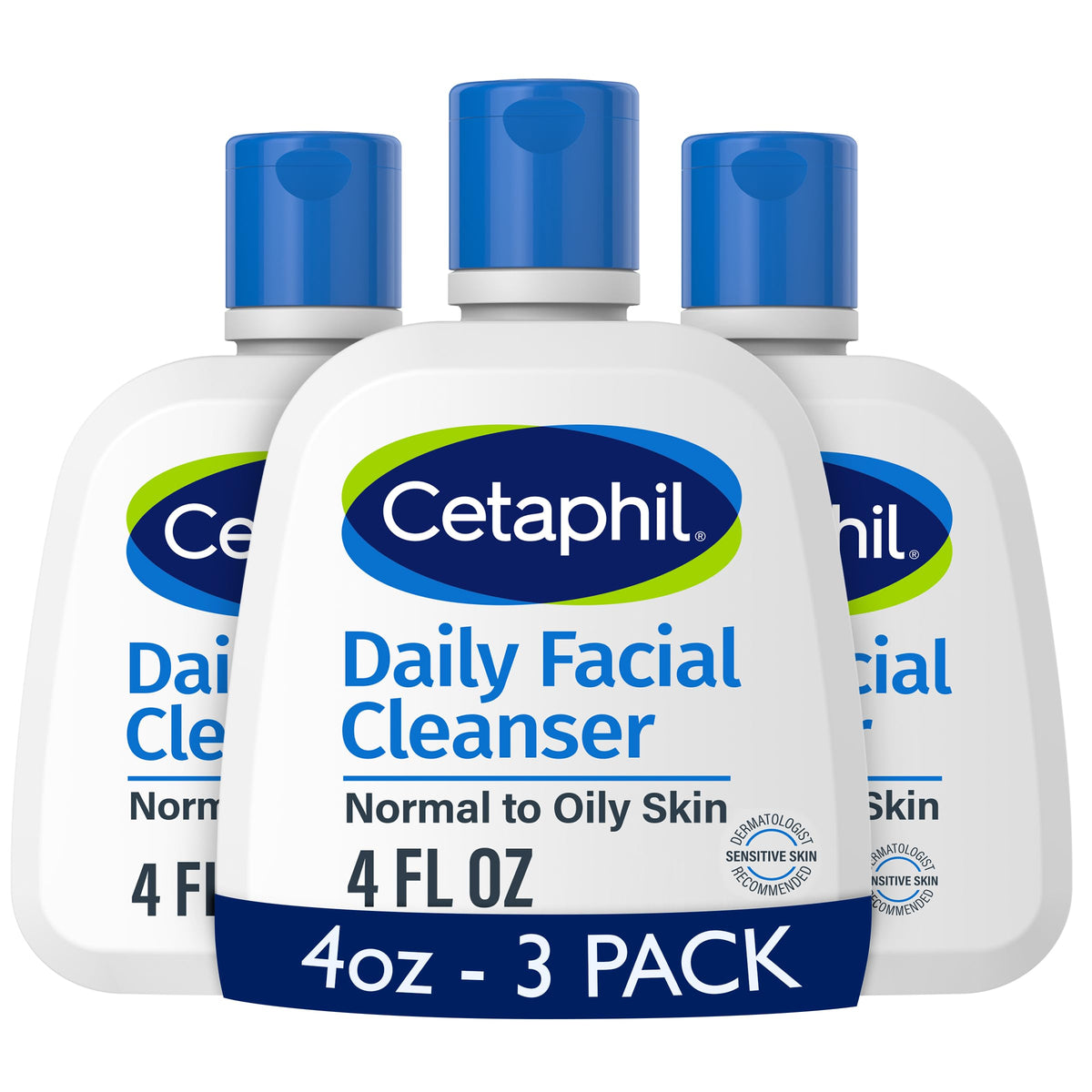 Face Wash by CETAPHIL, Daily Facial Cleanser for Sensitive, Combination to Oily Skin, NEW 4 oz 3 Pack, Gentle Foaming, Soap Free, Hypoallergenic