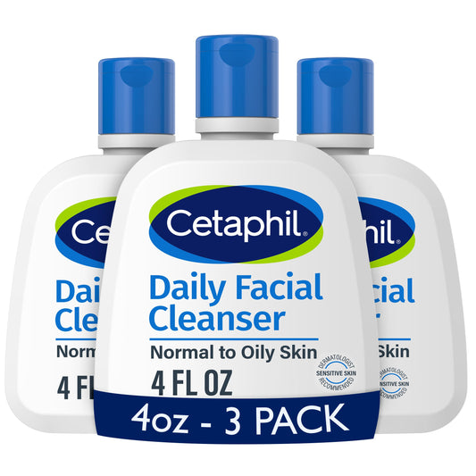 Face Wash by CETAPHIL, Daily Facial Cleanser for Sensitive, Combination to Oily Skin, NEW 4 oz 3 Pack, Gentle Foaming, Soap Free, Hypoallergenic