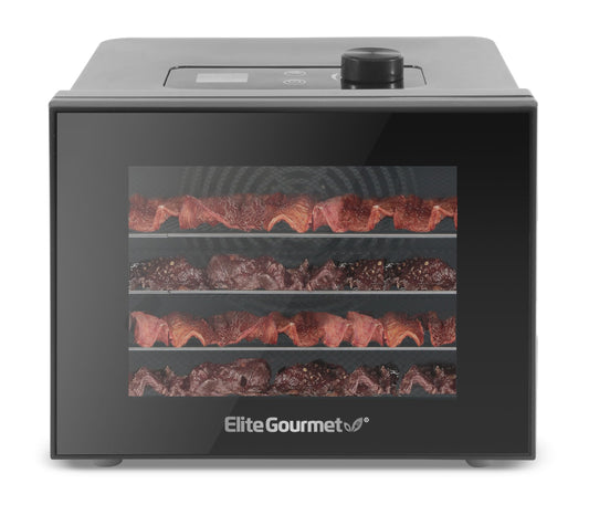 Elite Gourmet Deshidratador de alimentos, bandejas de acero inoxidable, deshidratador de alimentos, controles de temperatura ajustables, hierbas cecas, frutas, verduras y aperitivos