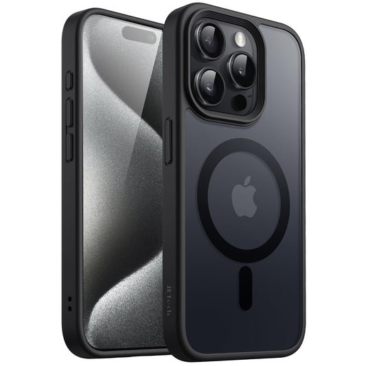 JETech Funda Magnética para iPhone 15 Pro MAX 6.7 Pulgadas Compatible con MagSafe, Carcasa Translúcida Mate Trasera Fina Antigolpes (Negro)