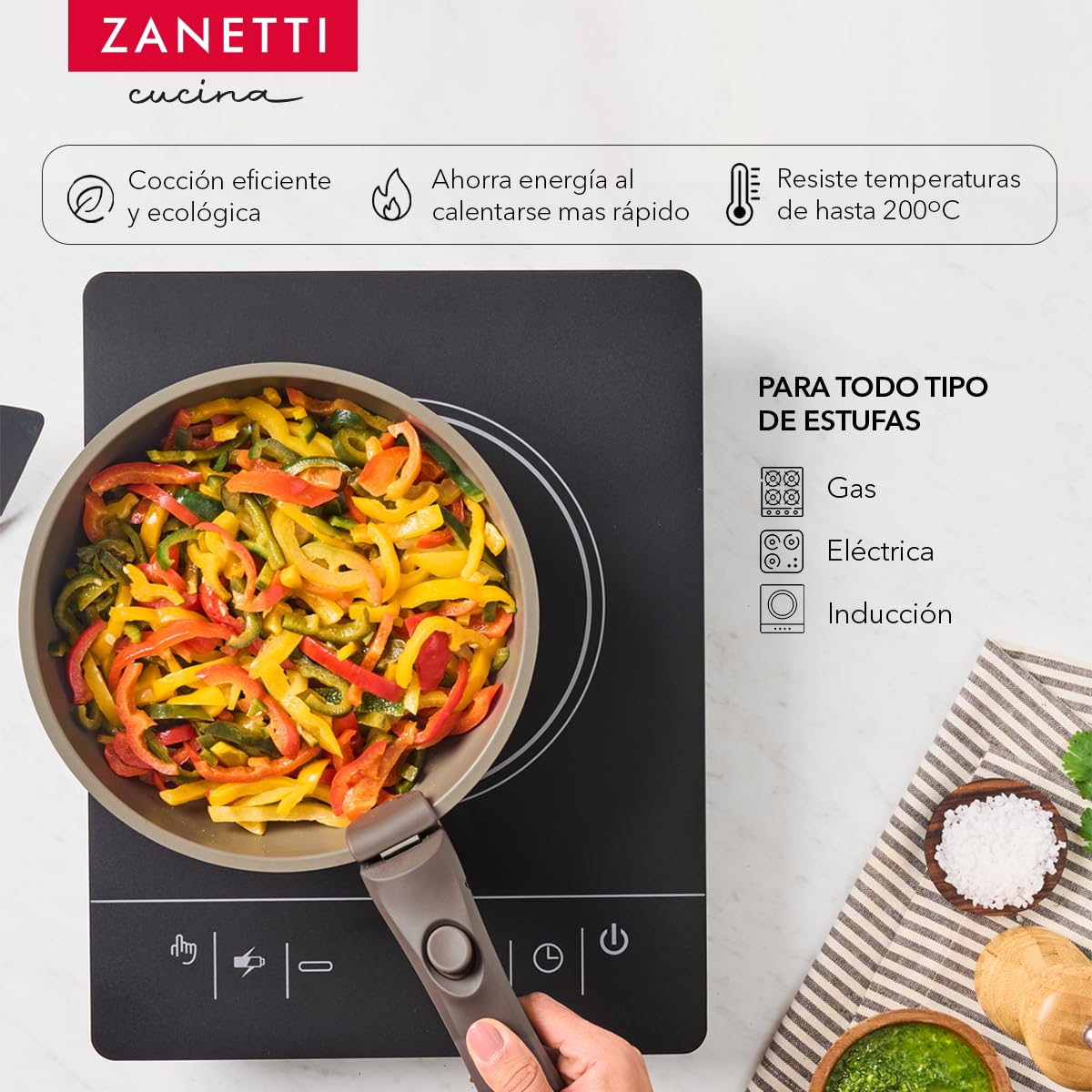 Juego de Cocina Zanetti Gris con Recubrimiento Antiadherente de Granito y Tecnología Italiana