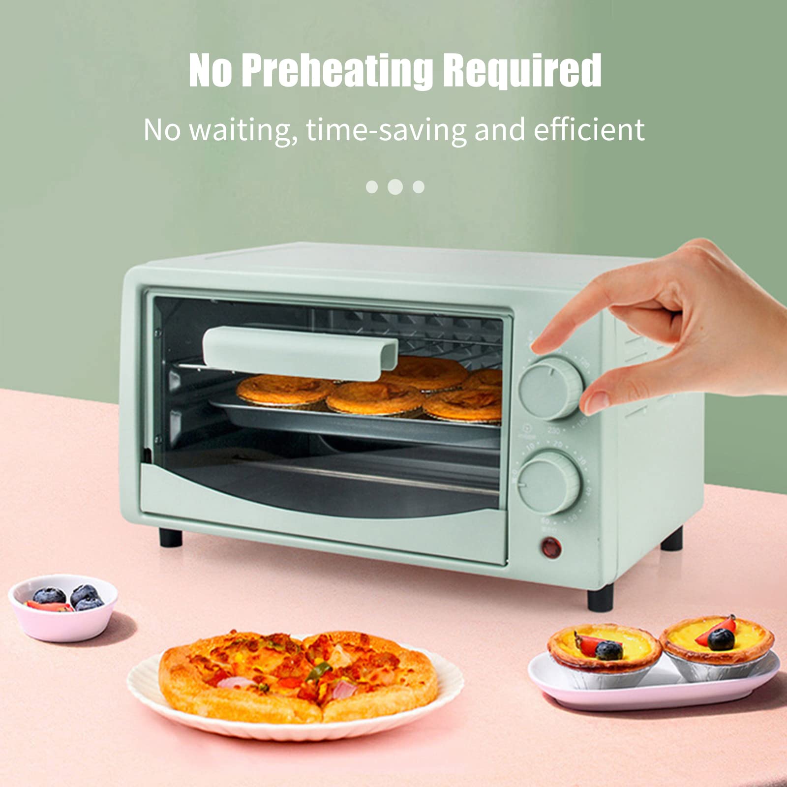 Daconovo Horno Eléctrico Doméstico Pequeño, Mini, 12L, 60-230°C, Multifunción de Alta Potencia de 600W con Ajuste y Temporizador