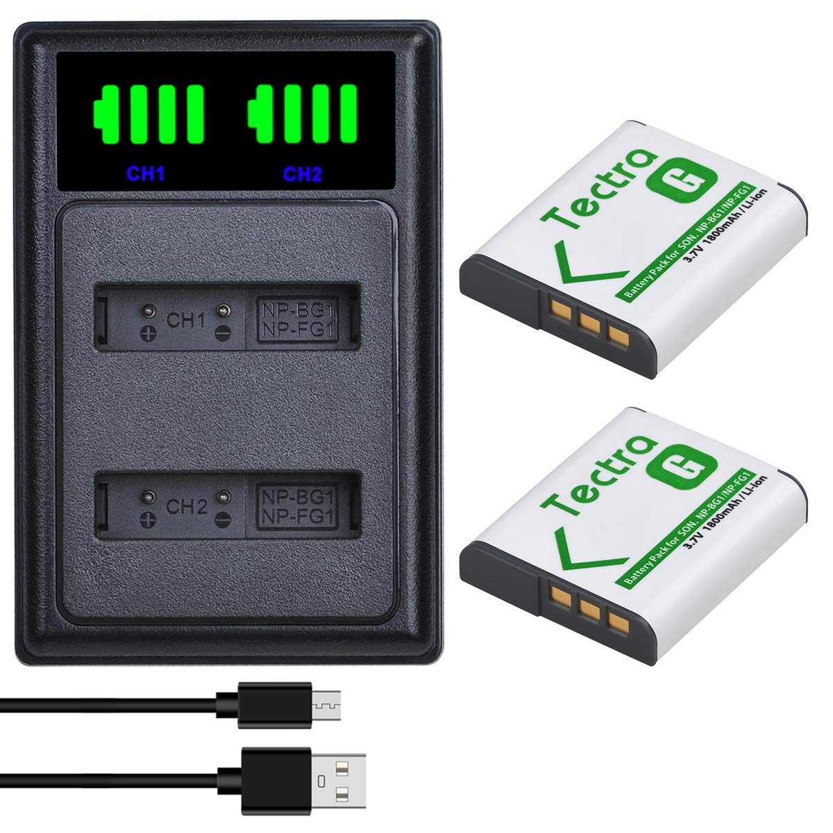 Paquete de 2 Baterías y Cargador Dual LED Tectra para Sony Cyber-Shot