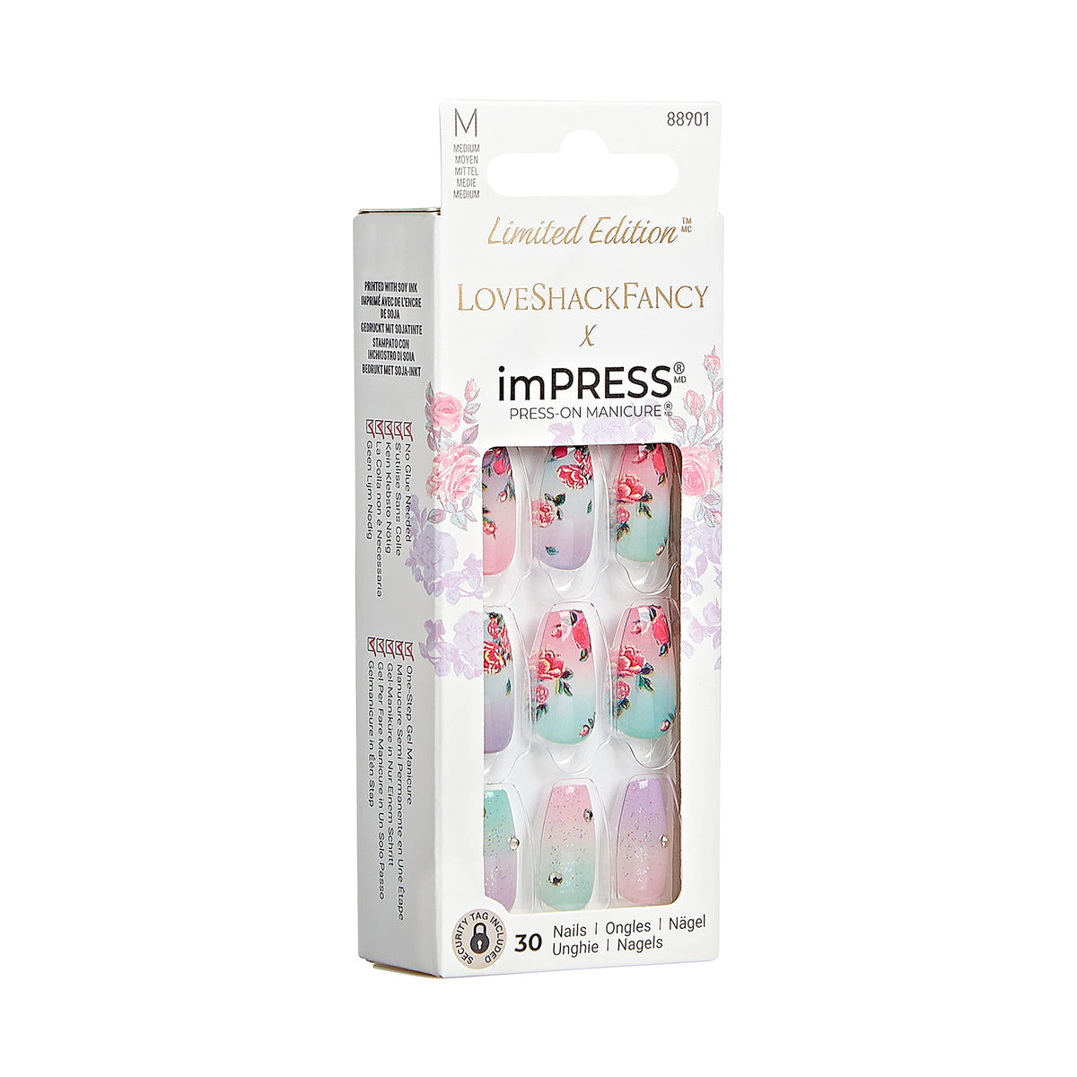 imPRESS Kiss Loveshackfancy X Press-On Manicure Edición Limitada, Estilo “Lilac Crush” Medium Coffin Purple Press-On Uñas, Incluye Almohadilla de Preparación, Mini Lima de Uñas, Palo de Cutícula y 30